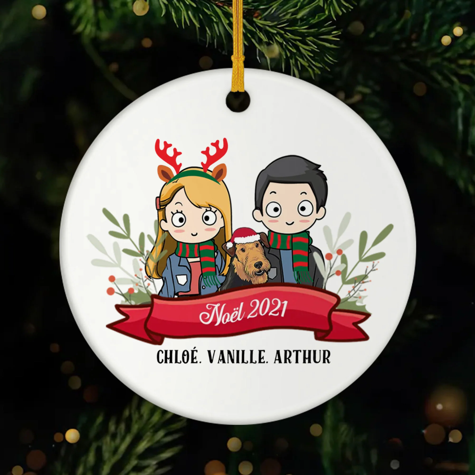 Ornement de Noël Couple avec Chiens Personnalisé