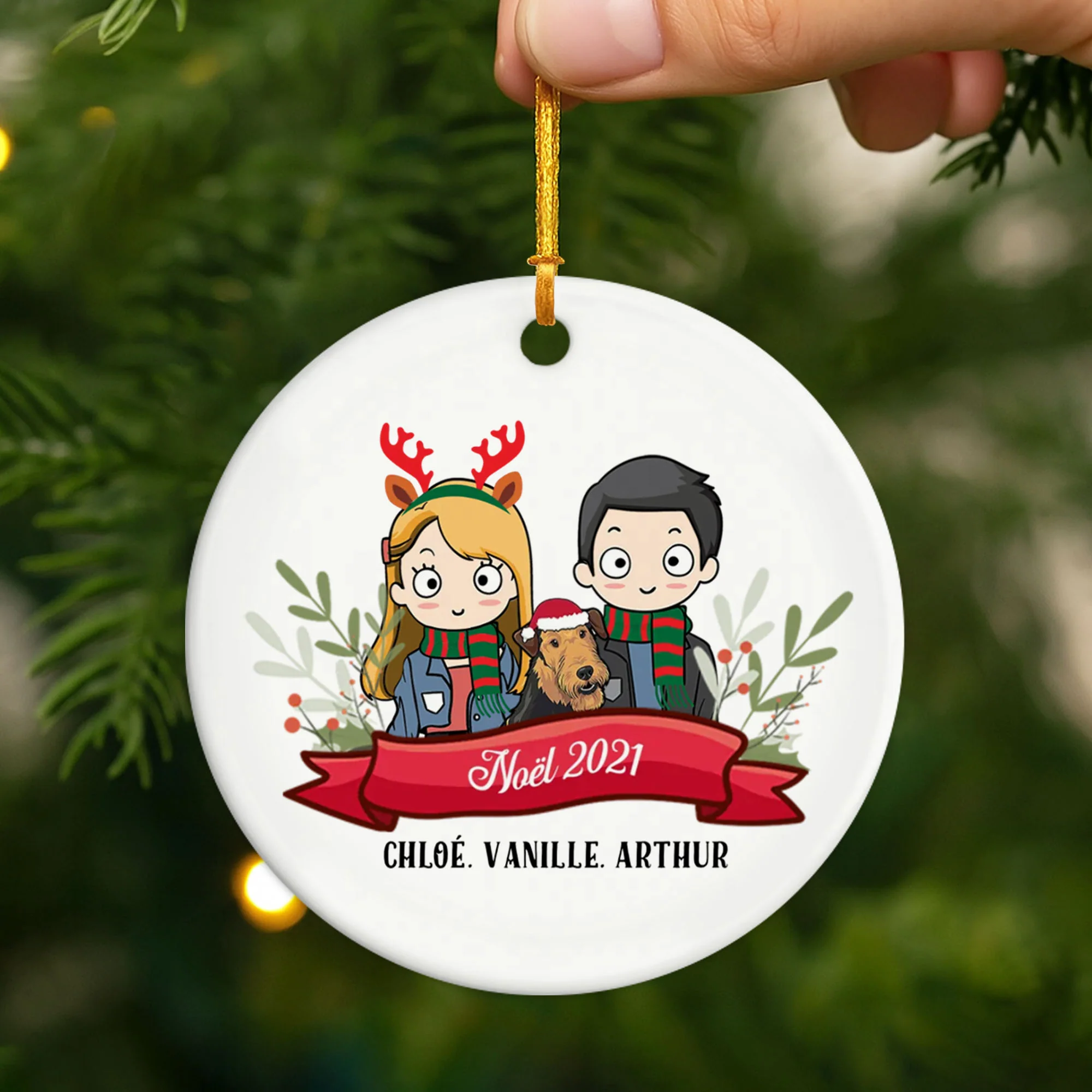 Ornement de Noël Couple avec Chiens Personnalisé - Image 2