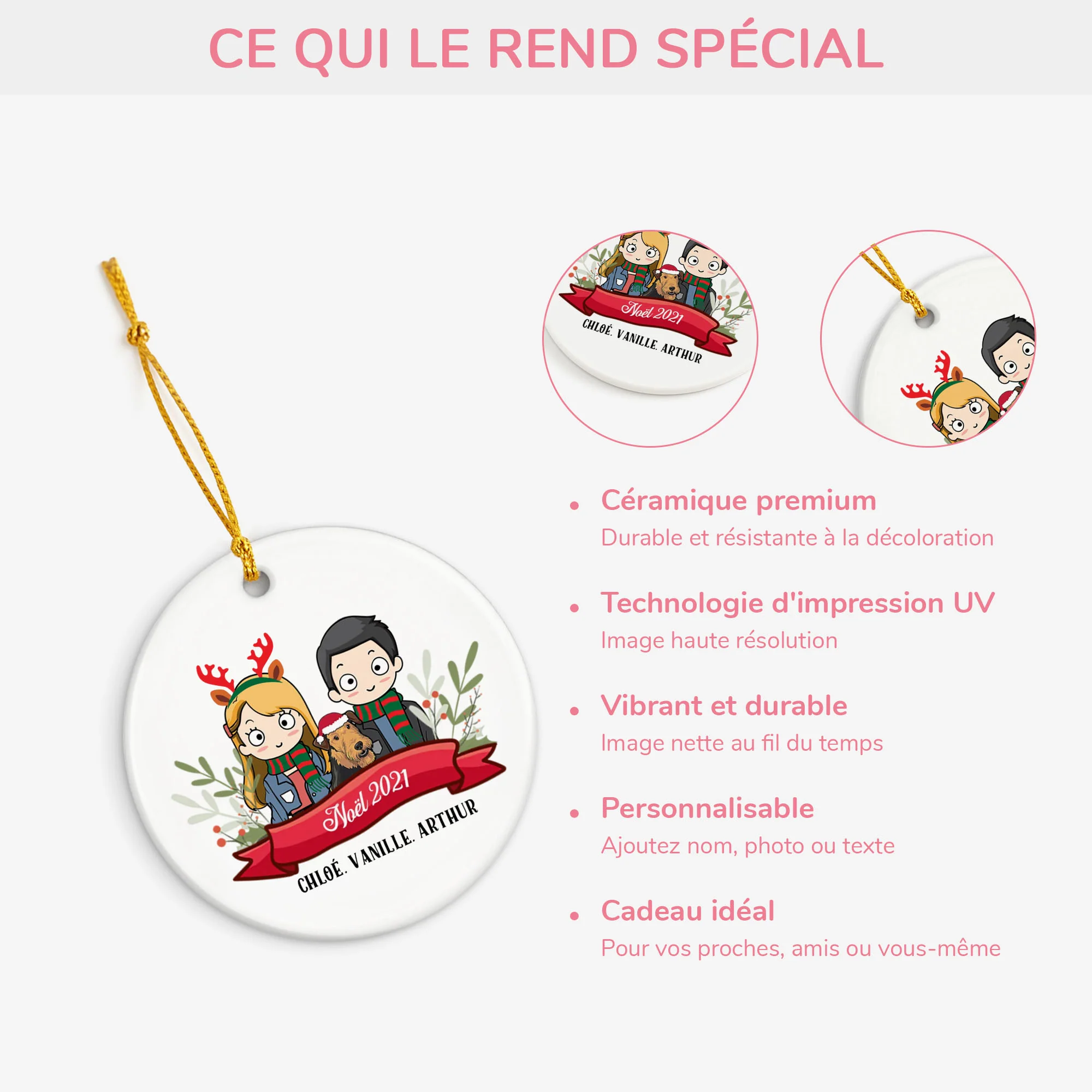 Ornement de Noël Couple avec Chiens Personnalisé - Image 3