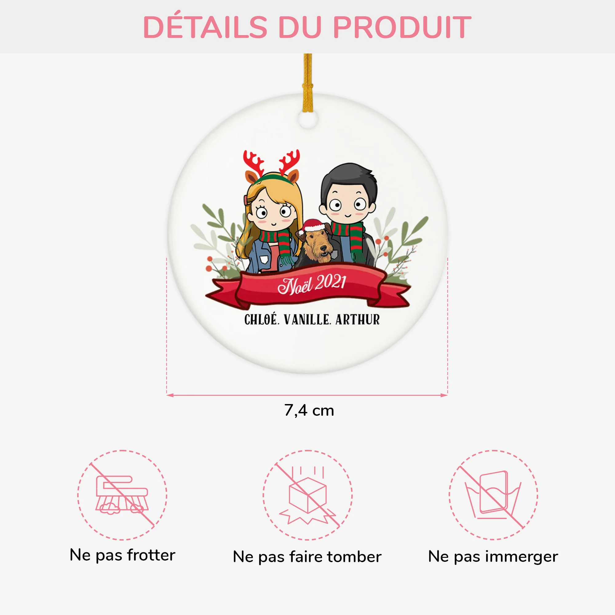 Ornement de Noël Couple avec Chiens Personnalisé - Image 4