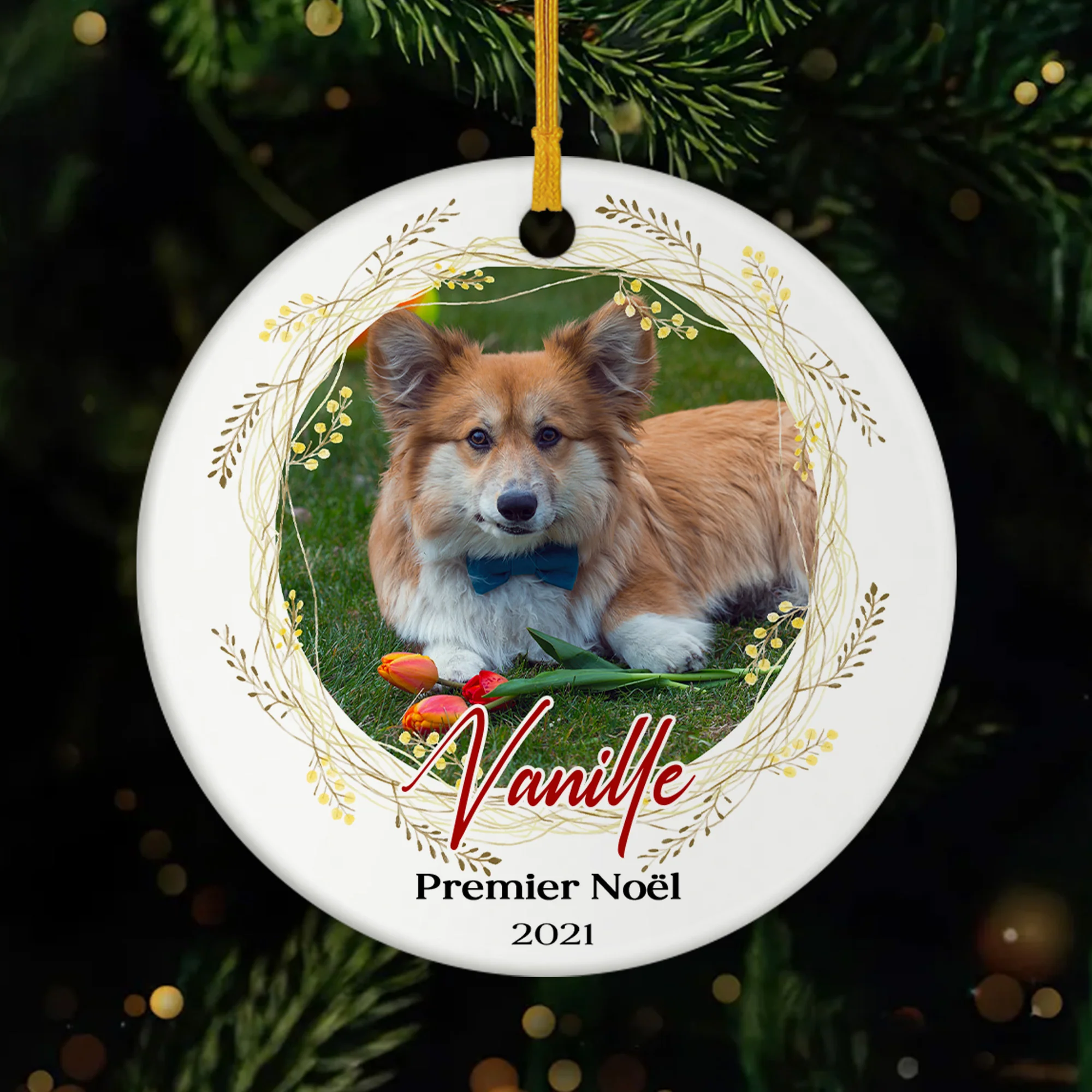 Ornement Premier Noël de Chien Amoureux des chiens Personnalisé