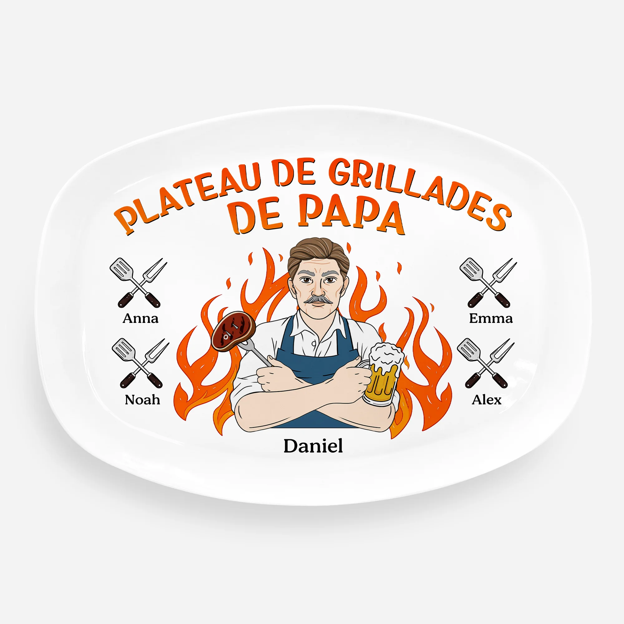 Assiette De Barbecue Personnalisée - Cadeau Pour Papa Papy Fan De Barbecue