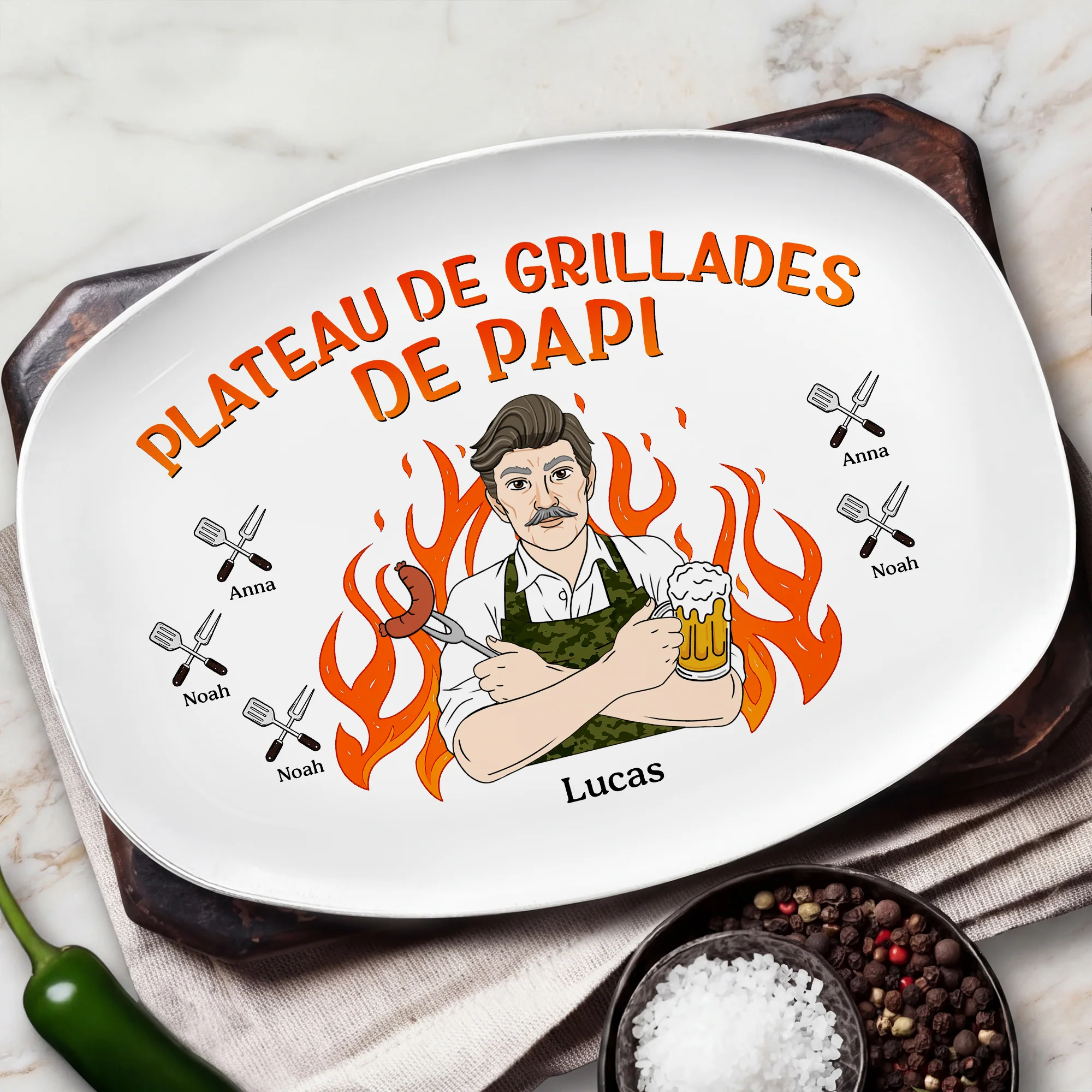 Assiette De Barbecue Personnalisée - Cadeau Pour Papa Papy Fan De Barbecue - Image 2