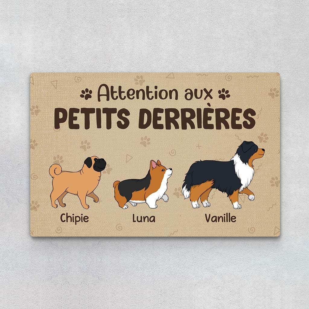 Paillasson Chien Humour Personnalisé avec Photo – Attention Aux Petits Derrières