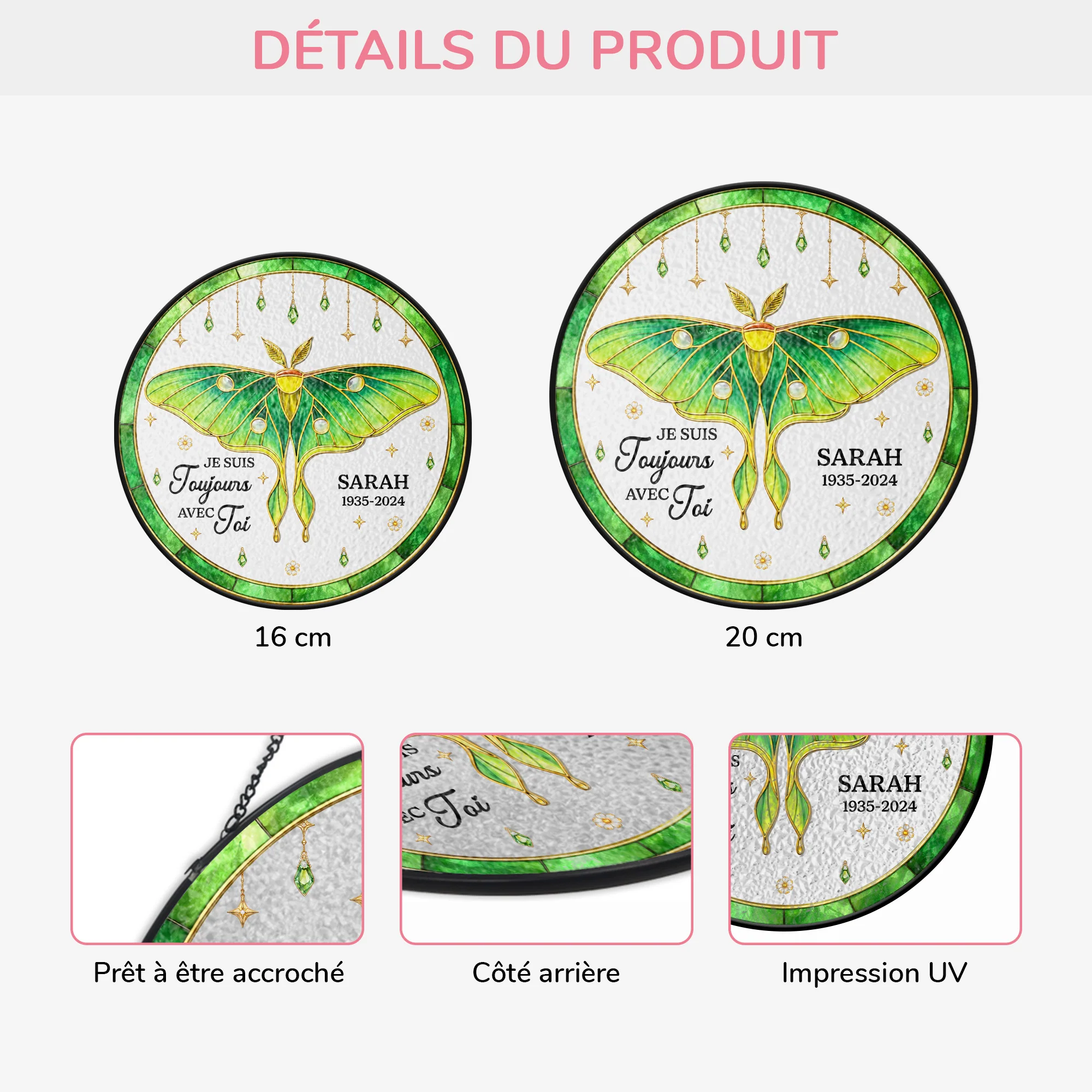 Attrape-soleil Personnalisé En Verre Commémoratif - Papillon De Nuit - Image 3