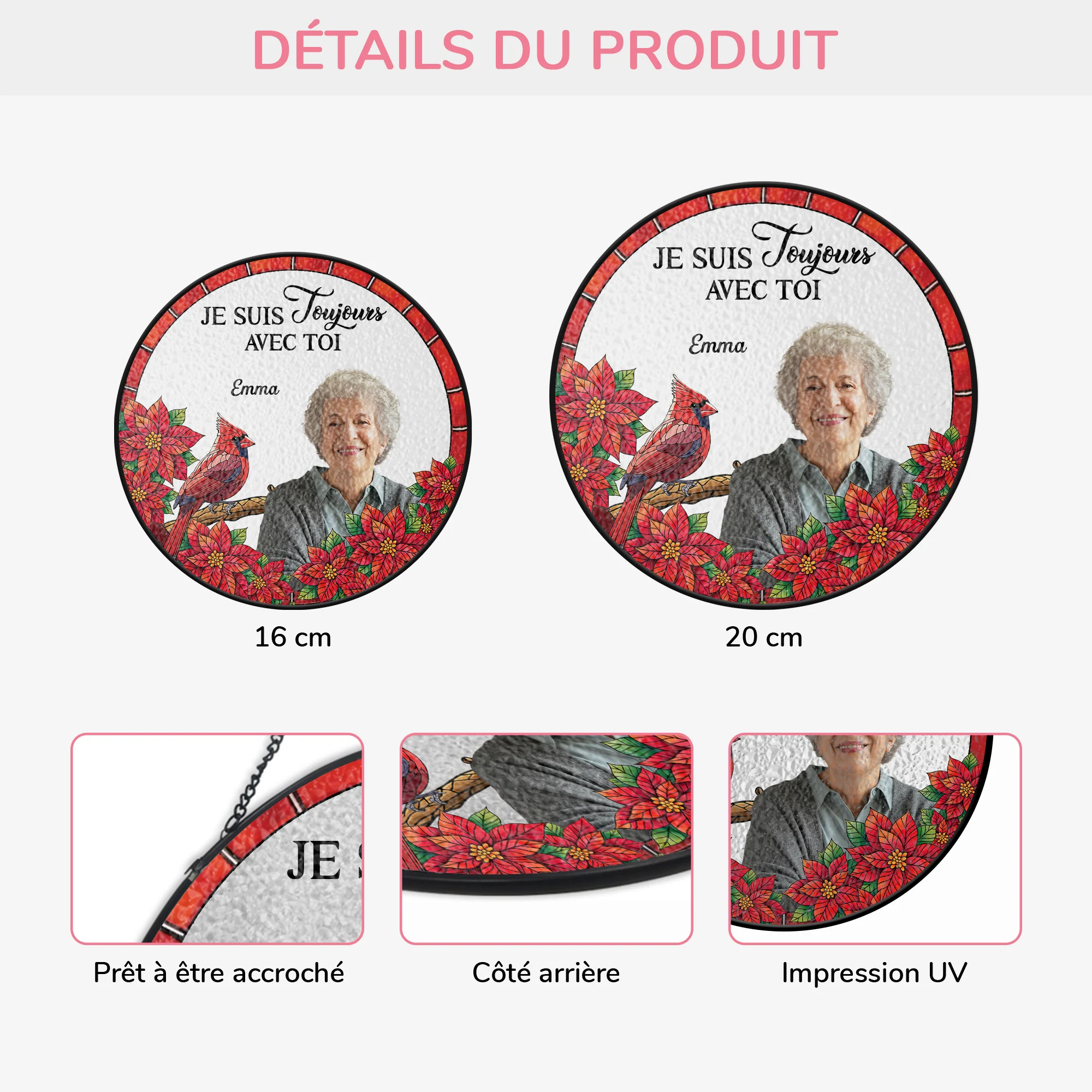 Attrape-soleil Personnalisé En Verre Et Photo Commémorative - Maman Papa Toujours Avec Toi - Image 3