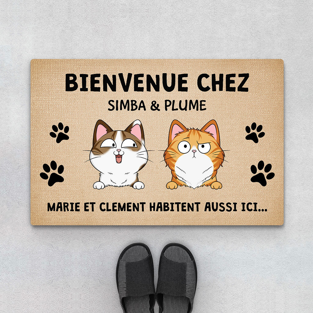 Paillasson avec chats personnalisé - Bienvenue Chez Nos Chats Espiègles