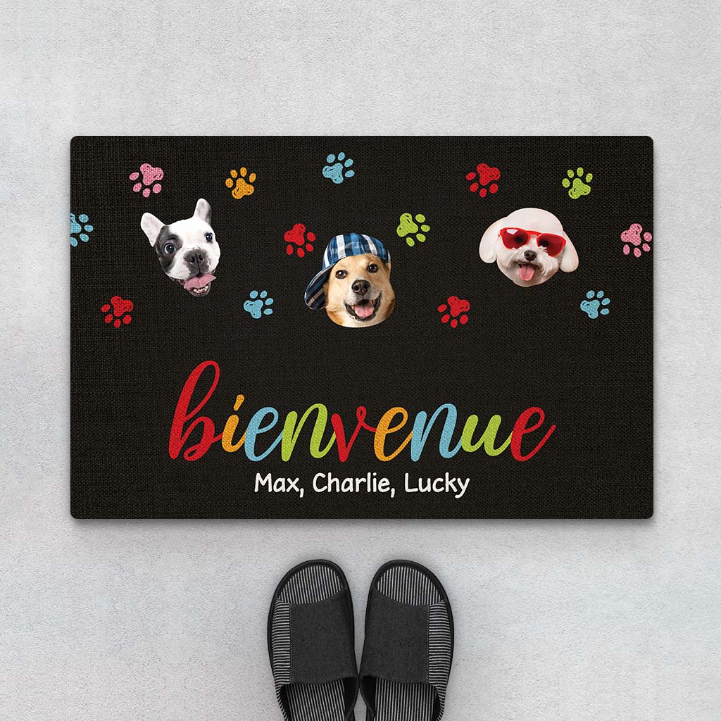 Tapis Personnalisé Chien – Bienvenue Avec Visages De Chiens