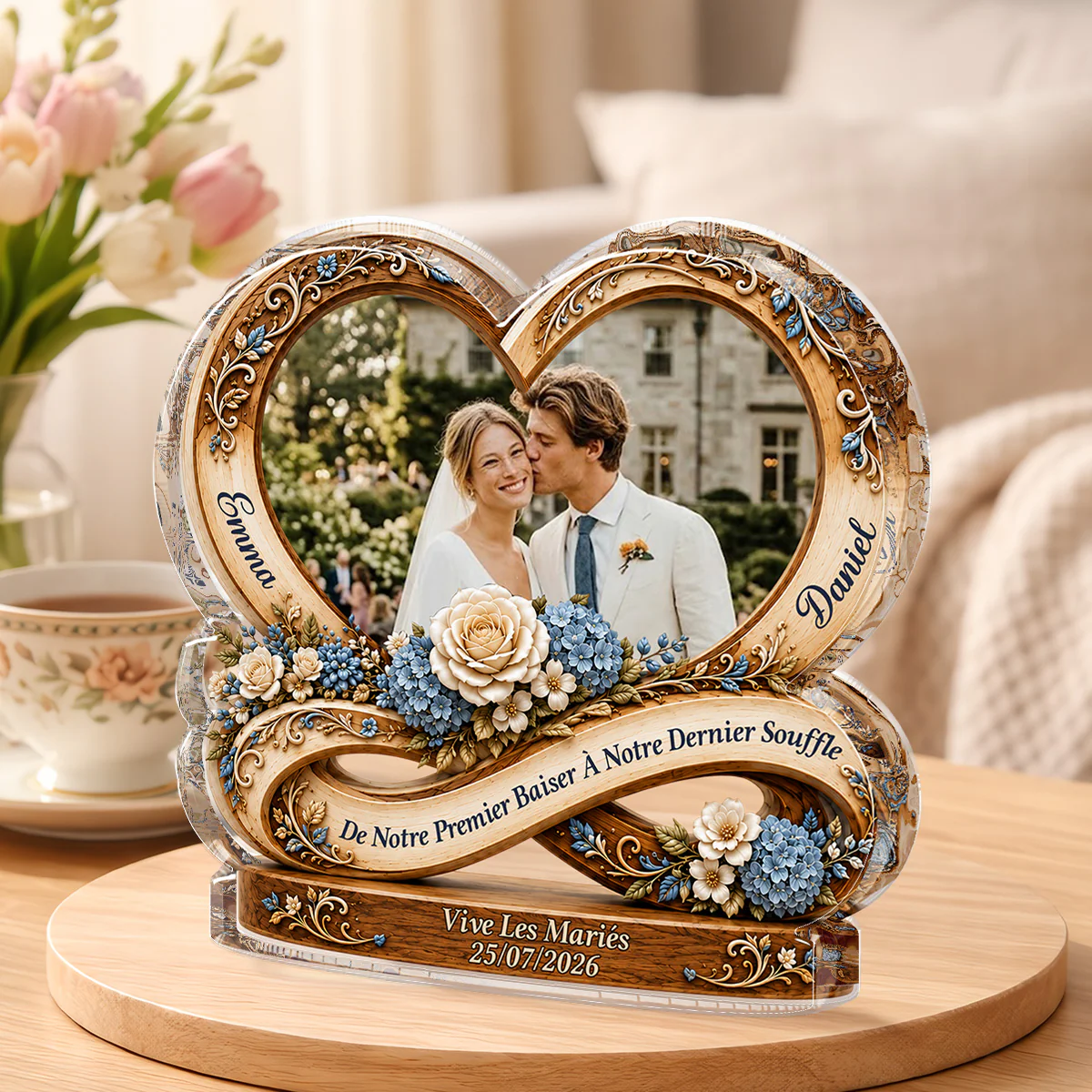 Bloc Acrylique Photo Personnalisé Découpé - De Notre Premier Baiser Pour Mariage Couple - Image 2
