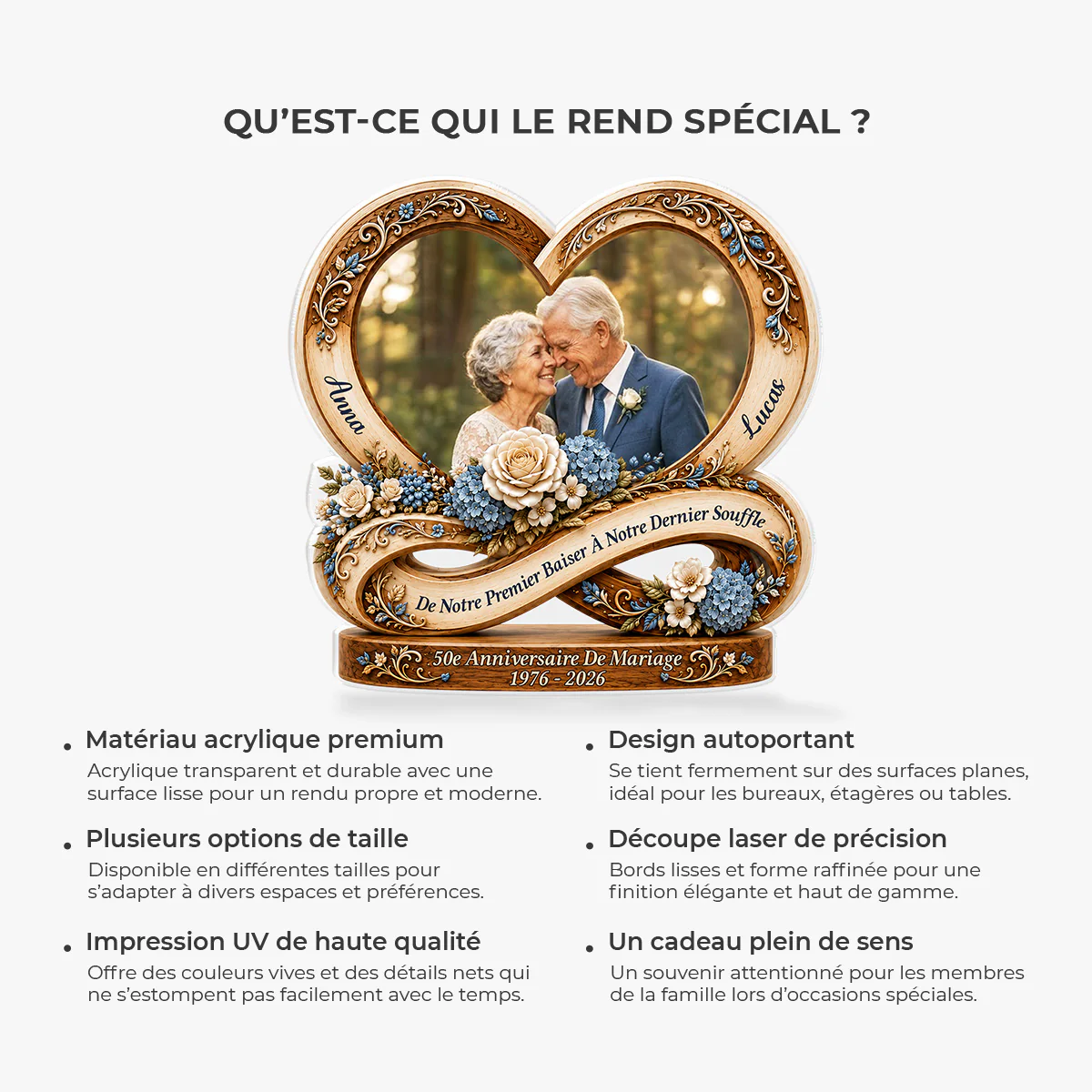 Bloc Acrylique Photo Personnalisé Découpé - De Notre Premier Baiser Pour Mariage Couple - Image 5