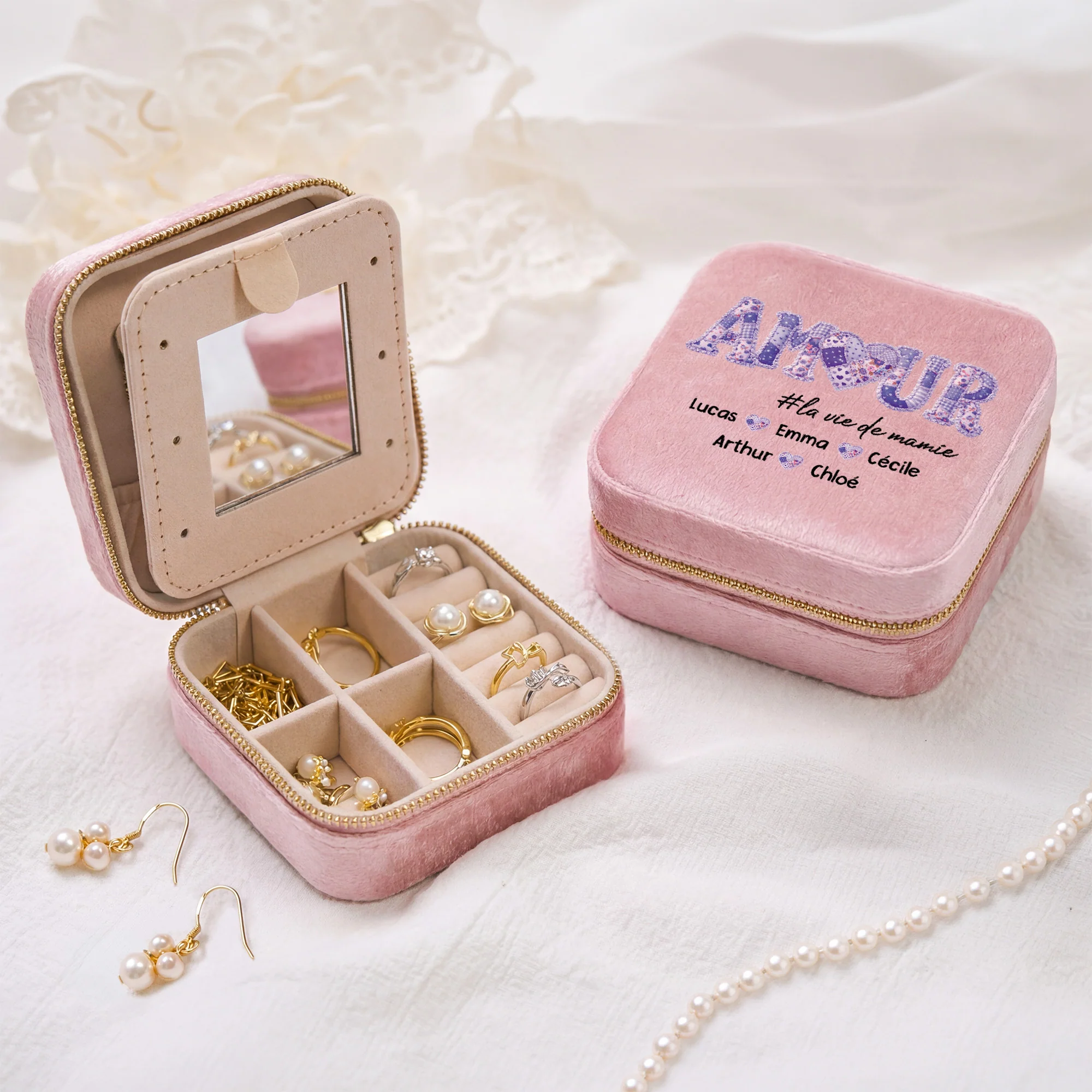 Boîte À Bijoux Personnalisée En Velours - Amour De Maman Mamie - Image 2