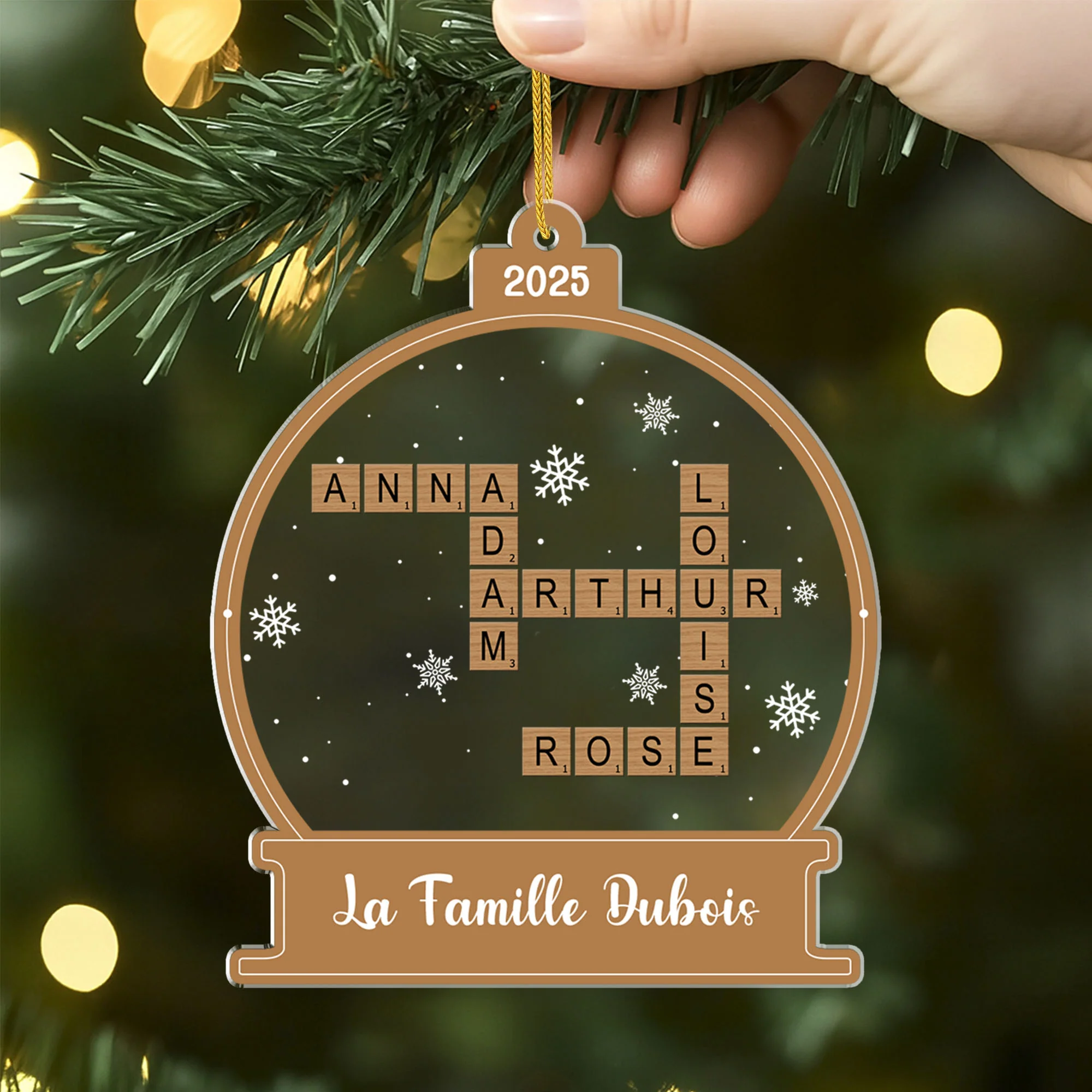 Ornement Acrylique Noël Personnalisé - Boule à Neige Mots Croisés Famille - Image 2