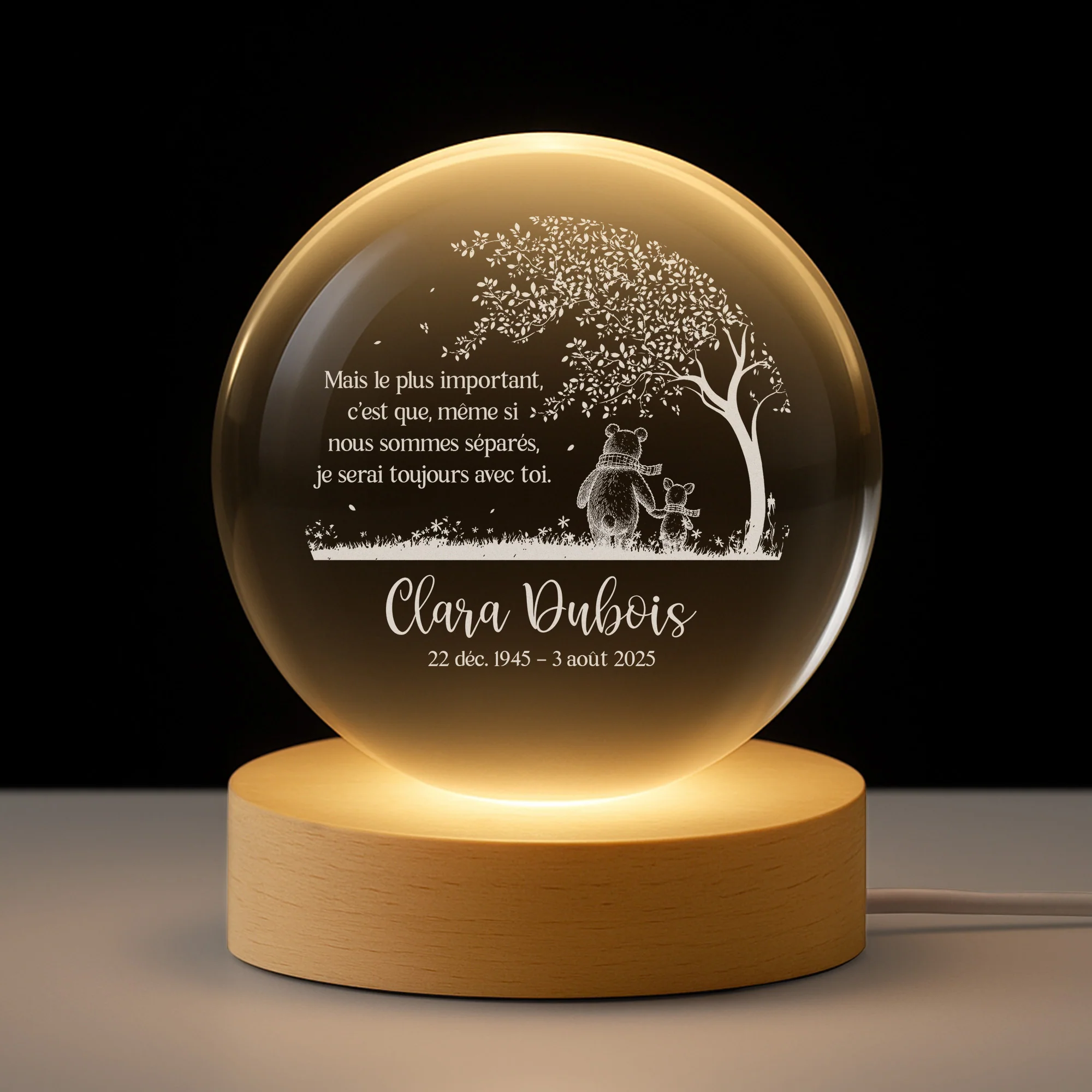 Boule Cristal Lumineuse Personnalisée Commémorative Papa Maman - Je Serai Toujours Avec Toi