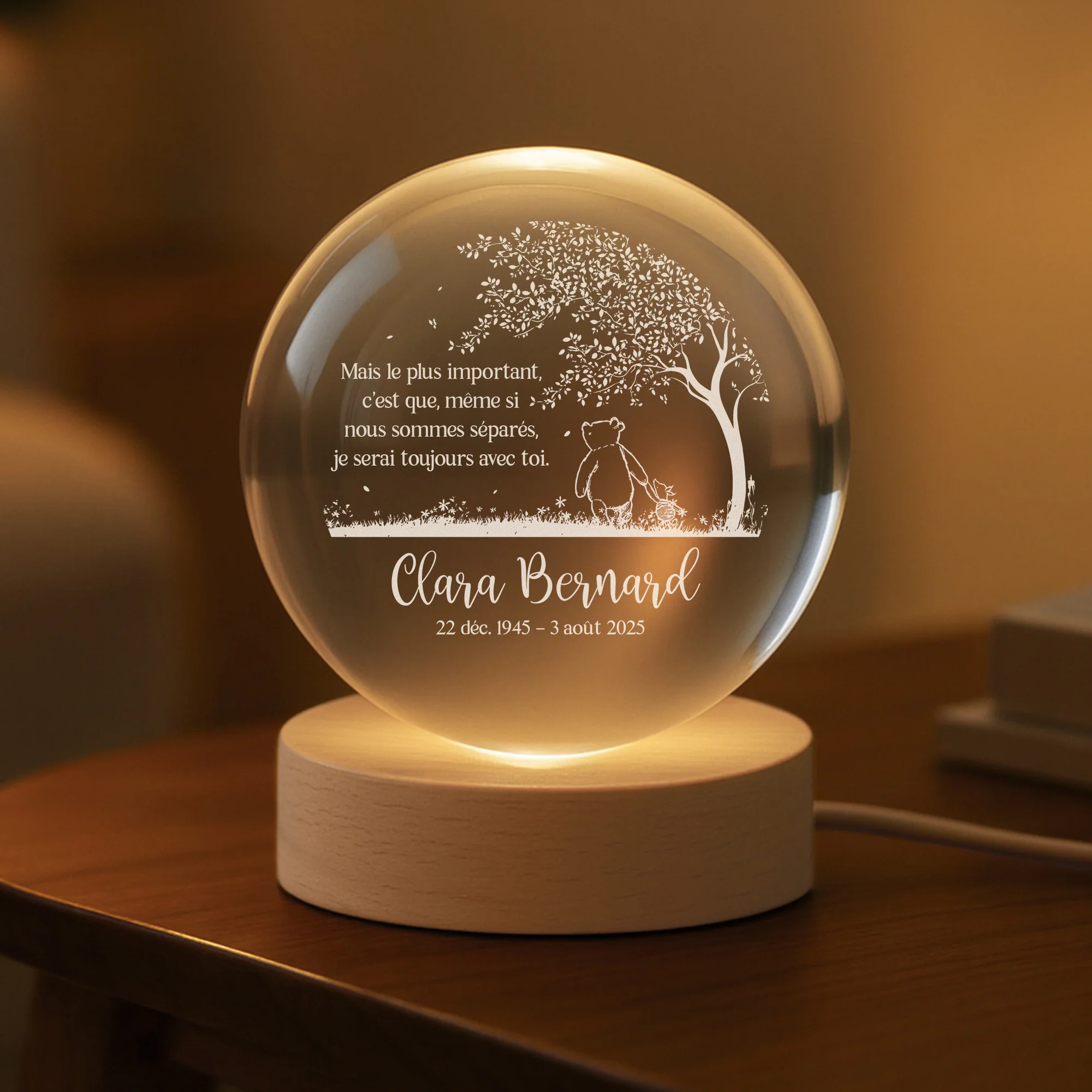 Boule Cristal Lumineuse Personnalisée Commémorative Papa Maman - Je Serai Toujours Avec Toi - Image 2