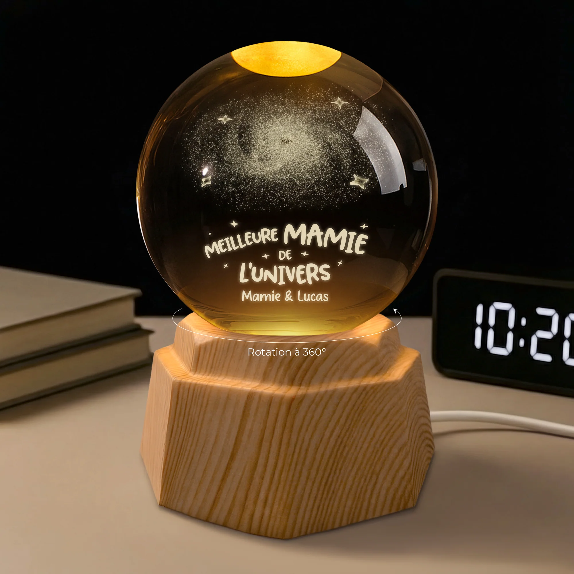 Boule De Cristal Lumineuse 3D Personnalisée - Meilleur Papa Papy Maman Mamie - Image 2