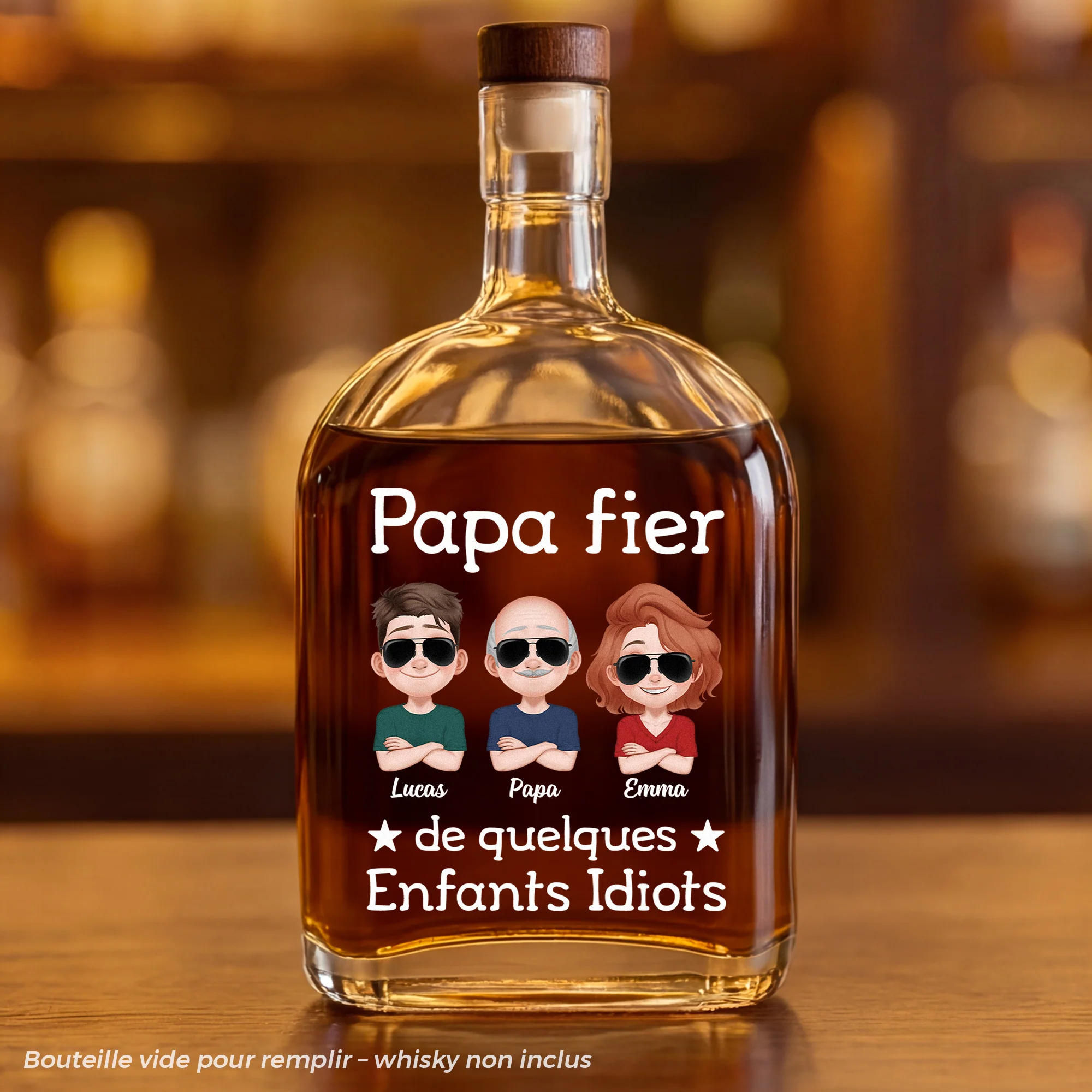 Bouteille De Whisky Personnalisable Papa - Fier Papa Avec Son Fils Fille