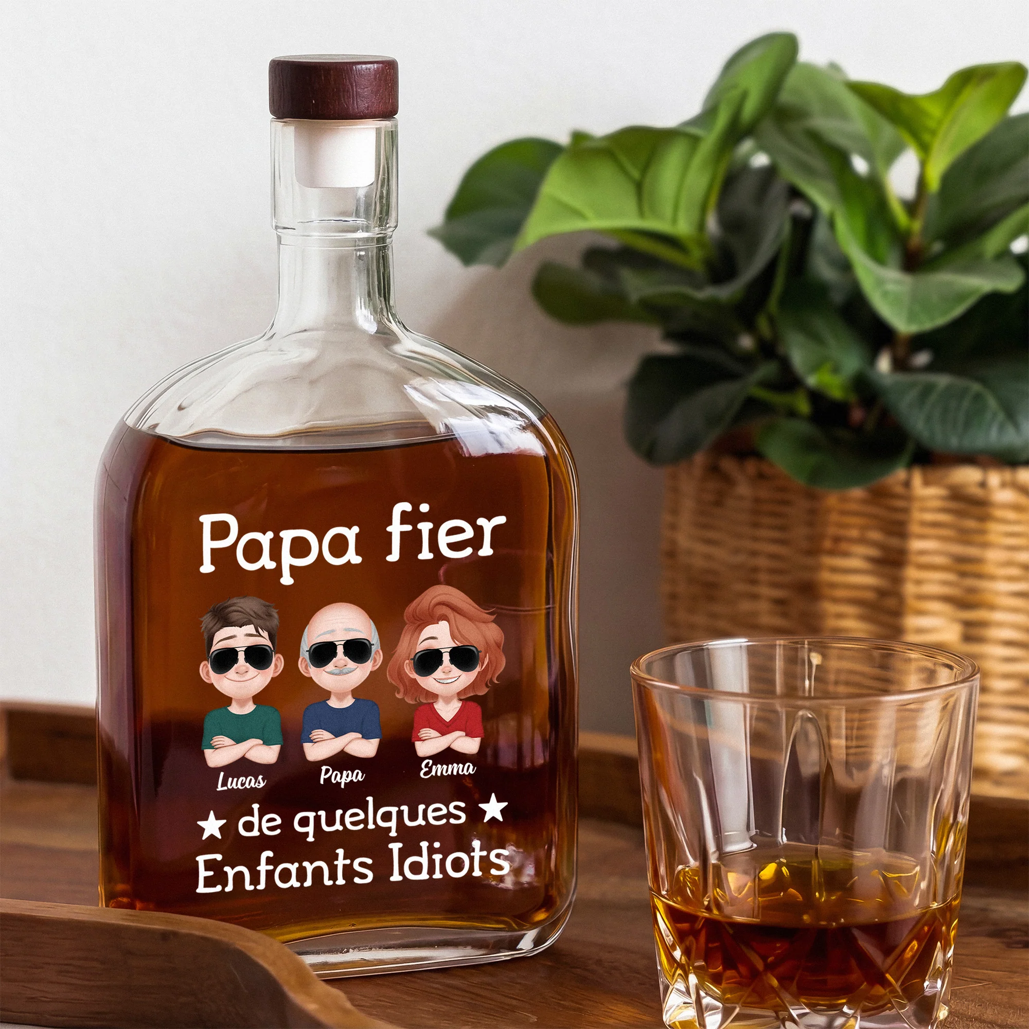 Bouteille De Whisky Personnalisable Papa - Fier Papa Avec Son Fils Fille - Image 2