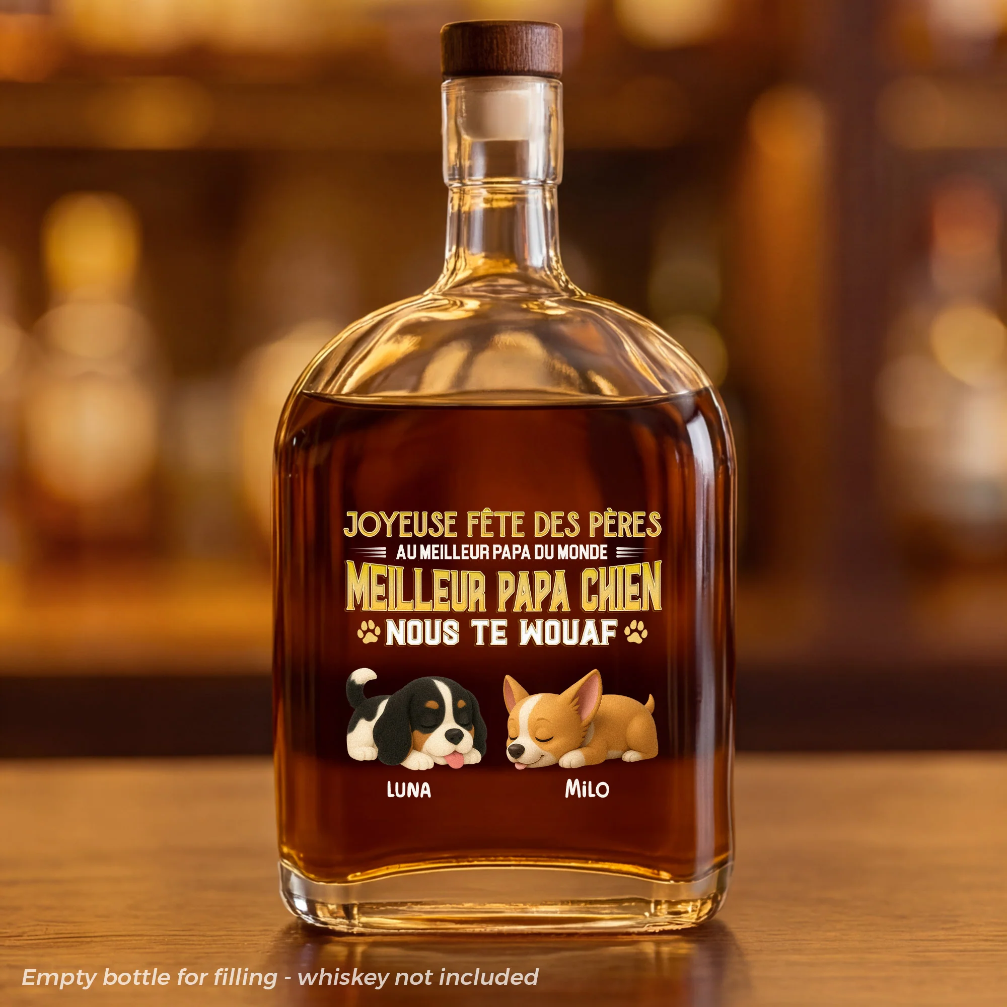 Bouteille Whisky Personnalisable - Cadeau Fête Des Pères Pour Meilleur Papa Chien