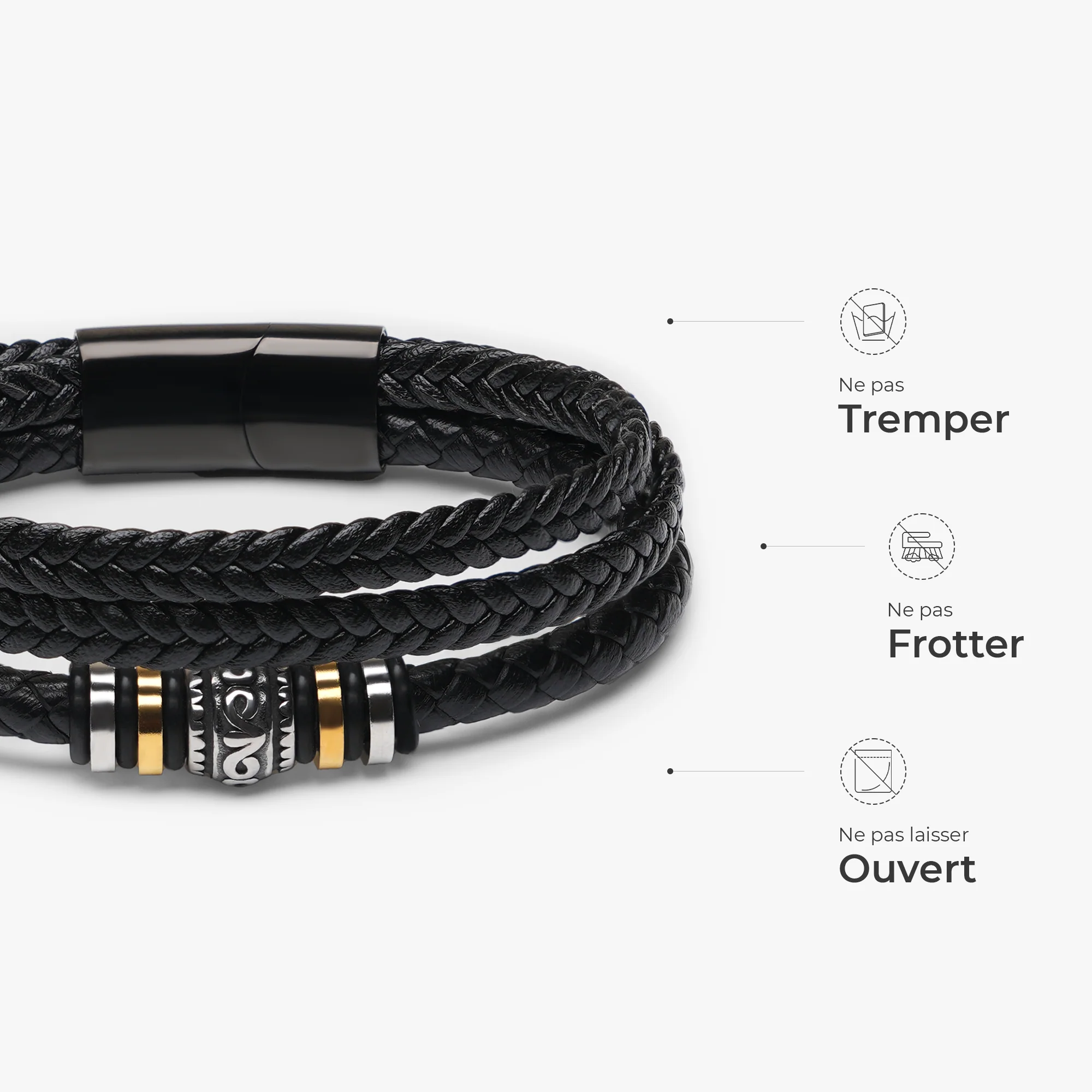 Bracelet En Cuir Tressé Personnalisé Pour Homme - Cadeau Pour Papa Et Papy - Image 3