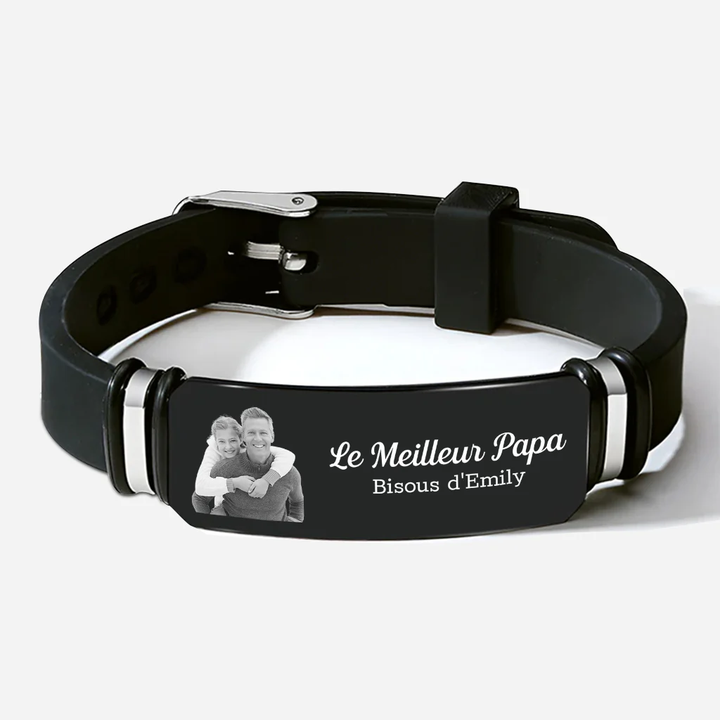 Bracelet pour Homme Personnalisable “Meilleur Papa Papy” Avec Photo