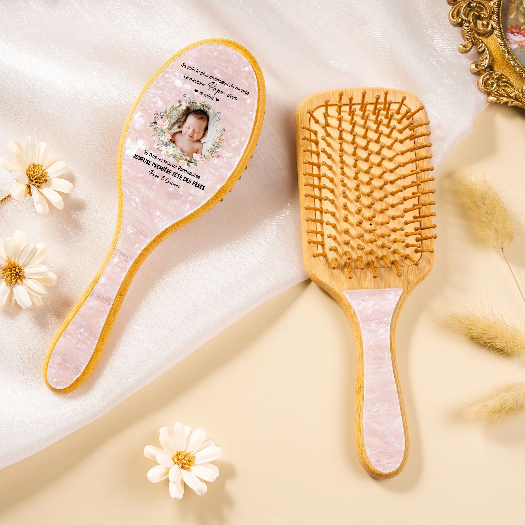 Brosse À Cheveux Personnalisée En Acétate Imprimée UV Avec Photo - Première Fête Des Mamans Papas - Image 2