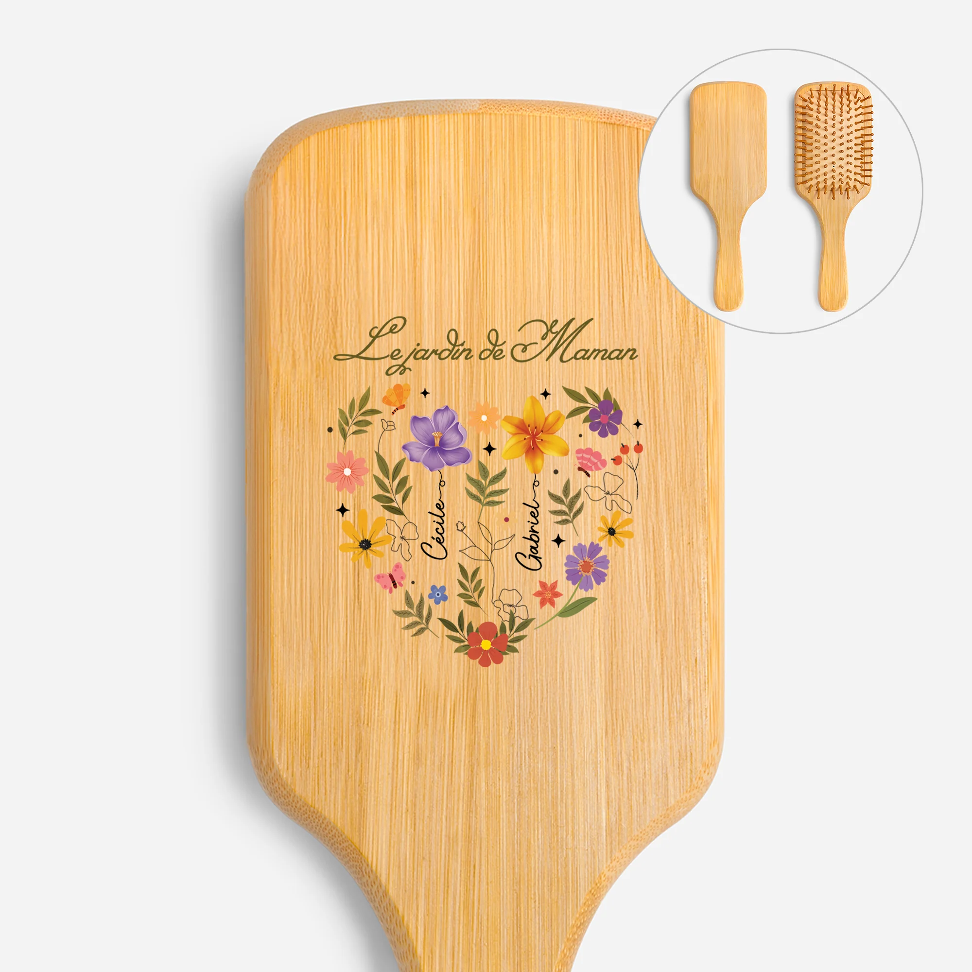 Brosse Cheveux Personnalisable En Bambou Imprimée UV - Jardin De Maman Mamie
