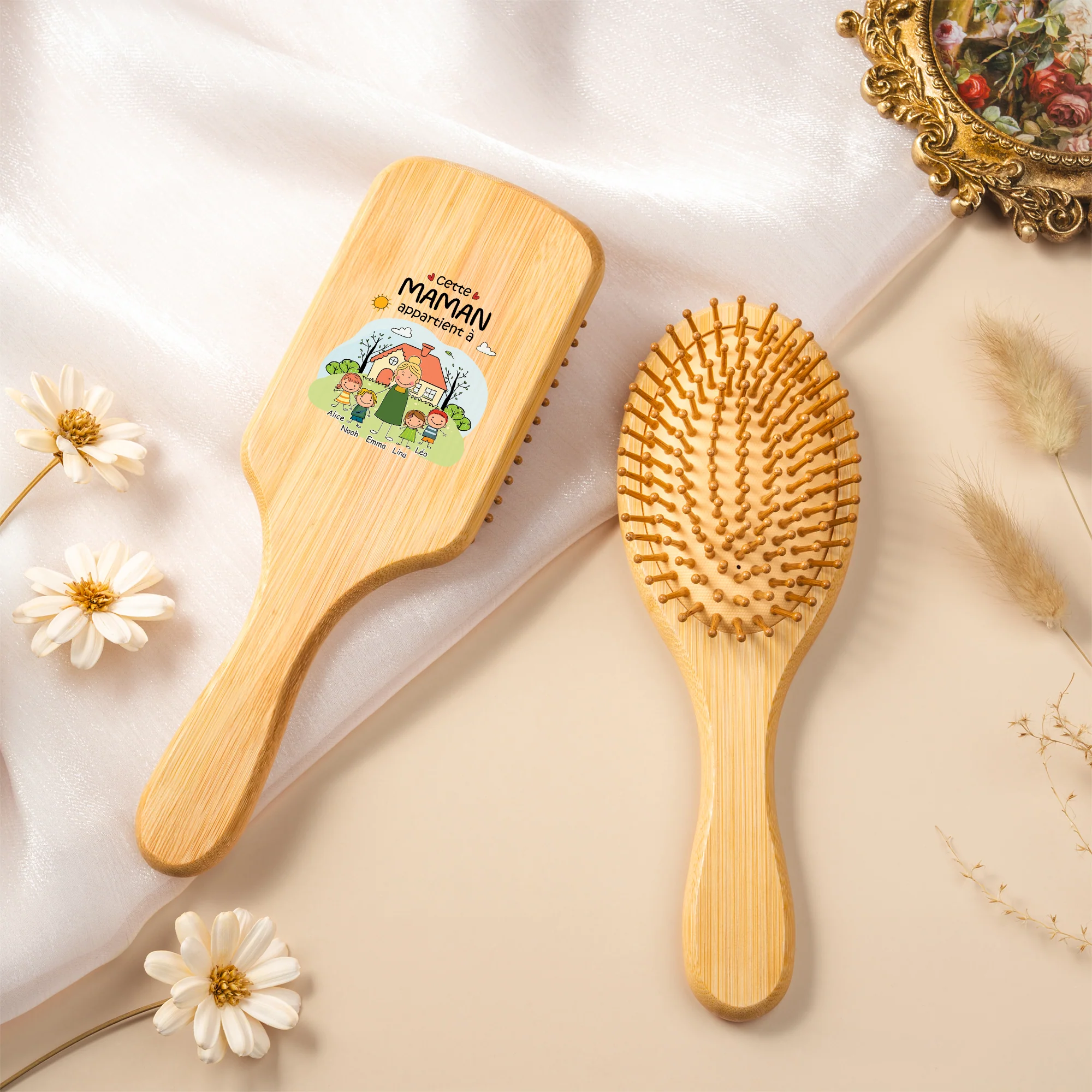 Brosse À Cheveux Personnalisée En Bambou Imprimée UV - Jolie Maman Mamie Appartient À - Image 2