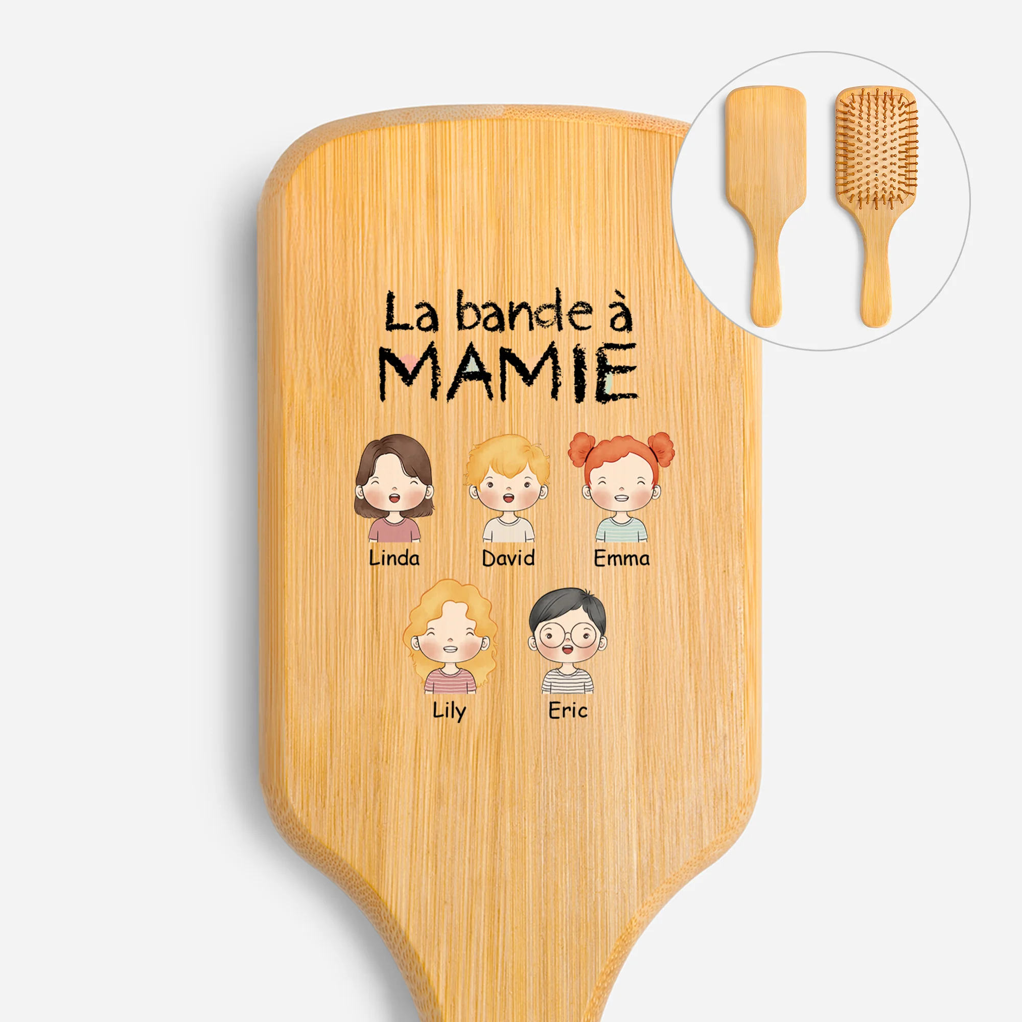 Brosse Cheveux Personnalisable En Bambou Imprimée UV - La Bande À Maman Et Papa