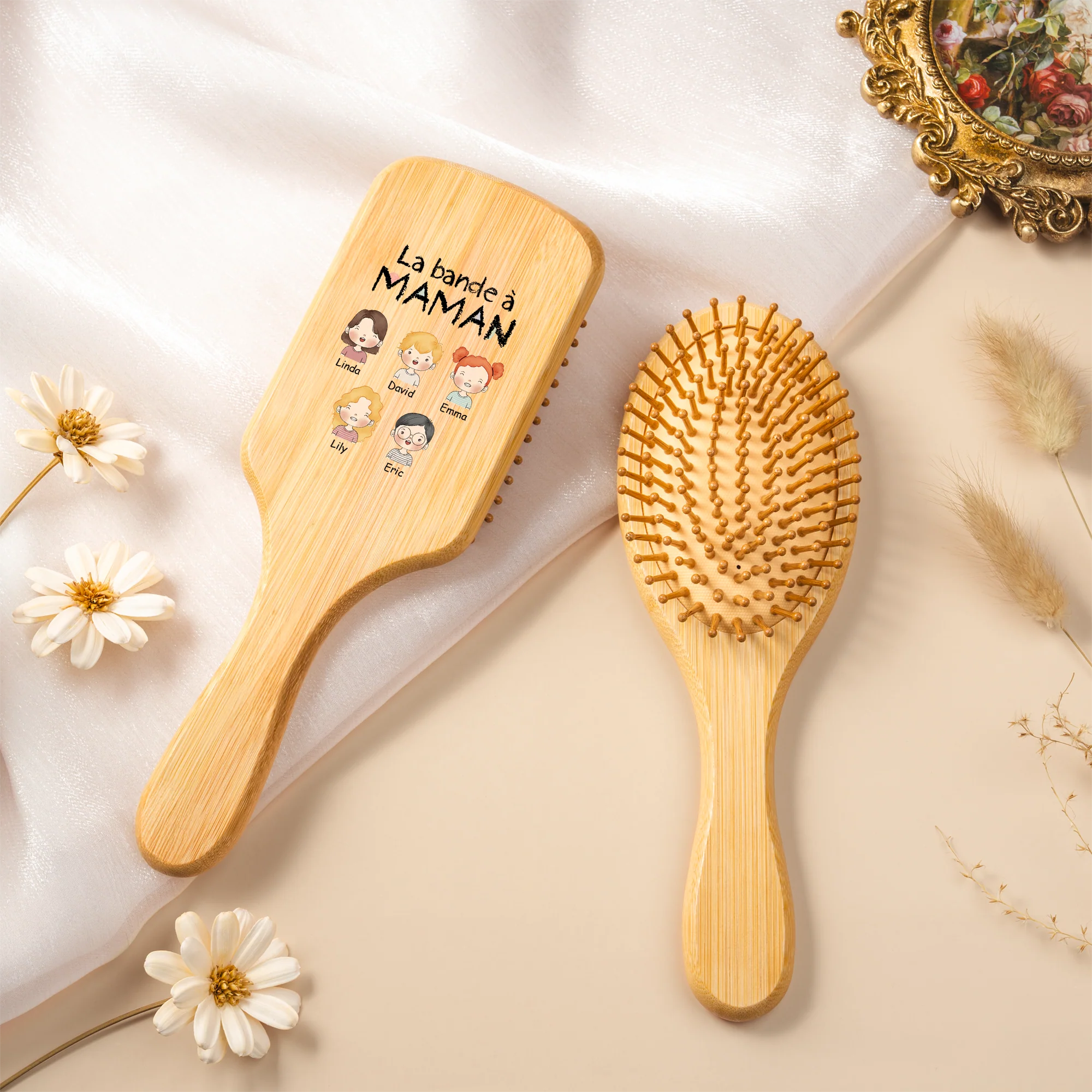 Brosse Cheveux Personnalisable En Bambou Imprimée UV - La Bande À Maman Et Papa - Image 2