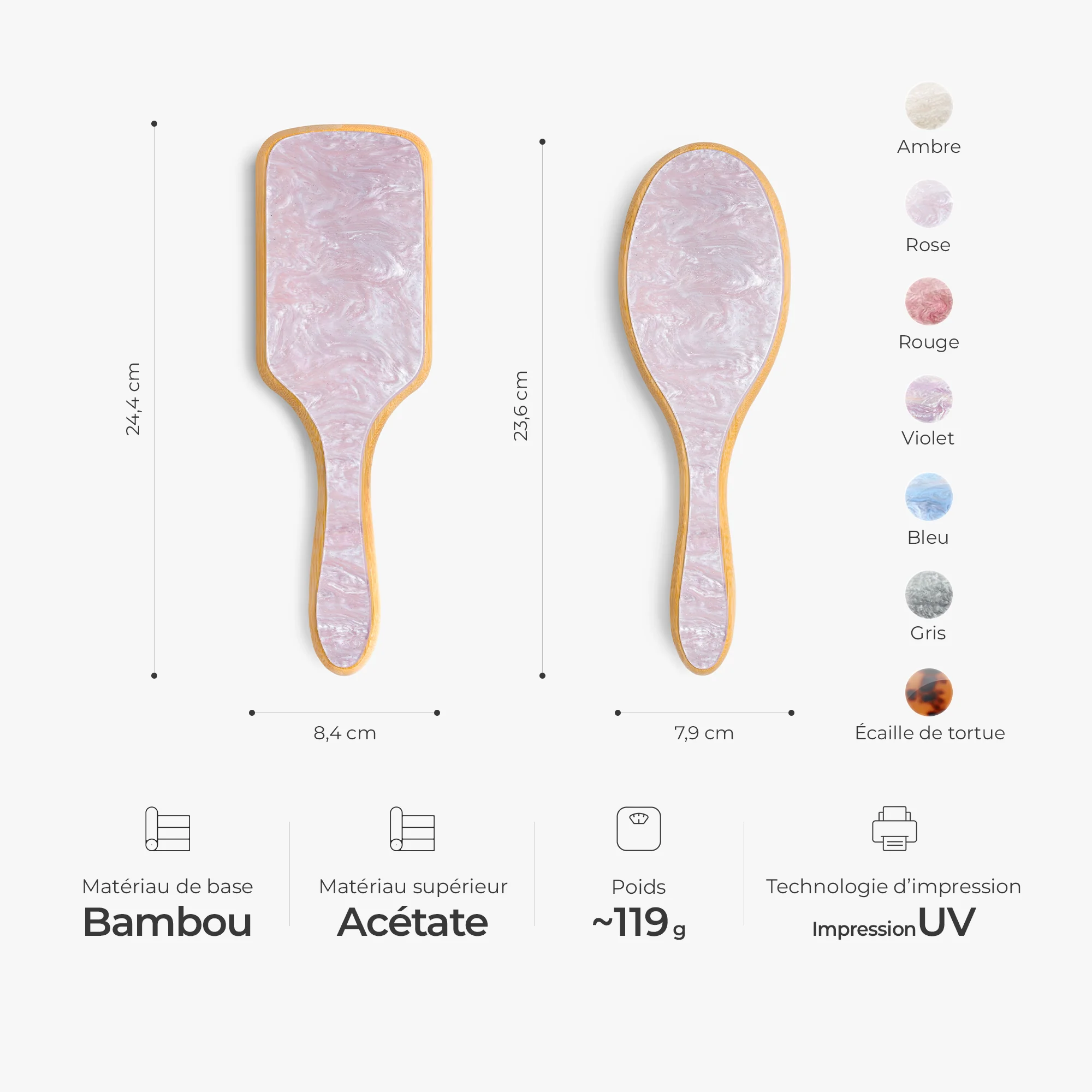 Brosse À Cheveux Personnalisée En Acétate Imprimée UV - Le Jardin de Mamie Maman - Image 3