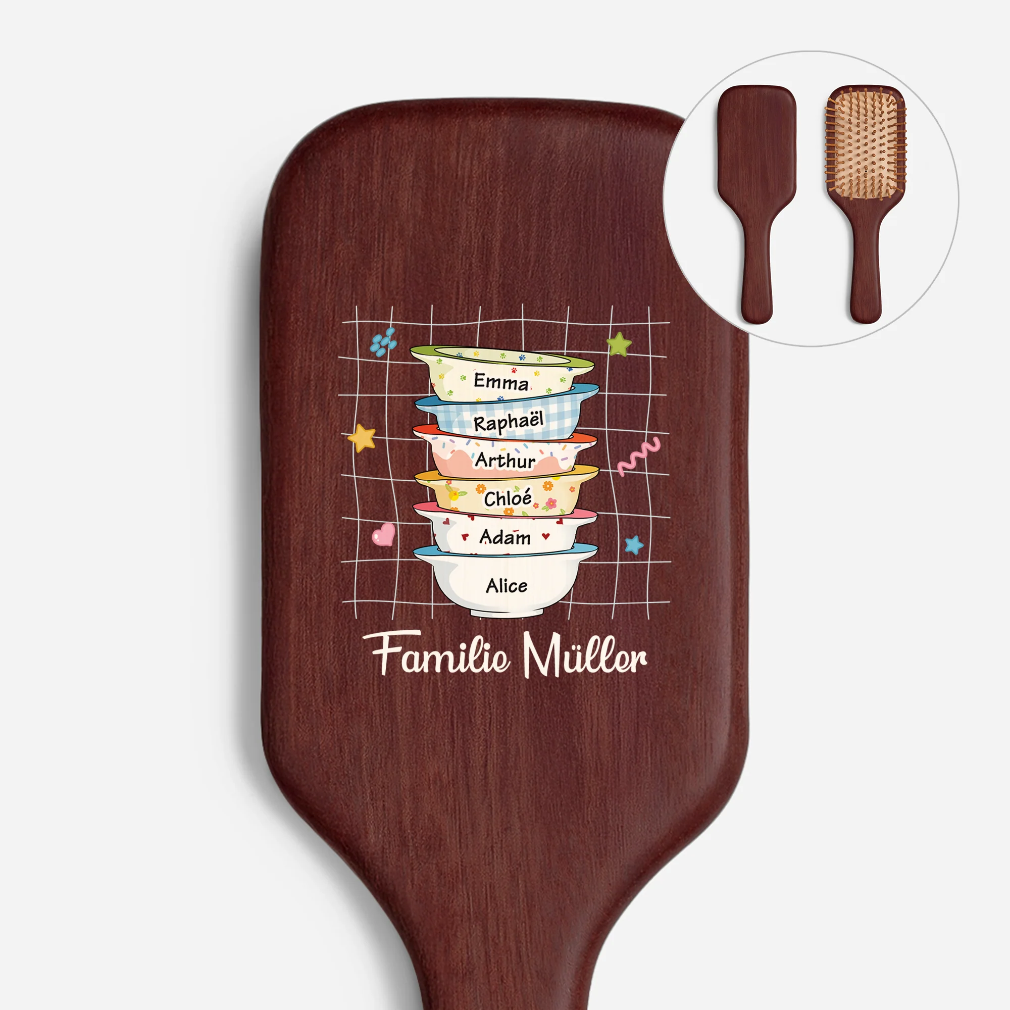 Brosse Cheveux Personnalisée En Bois De Santal Imprimée UV - Notre Adorable Famille