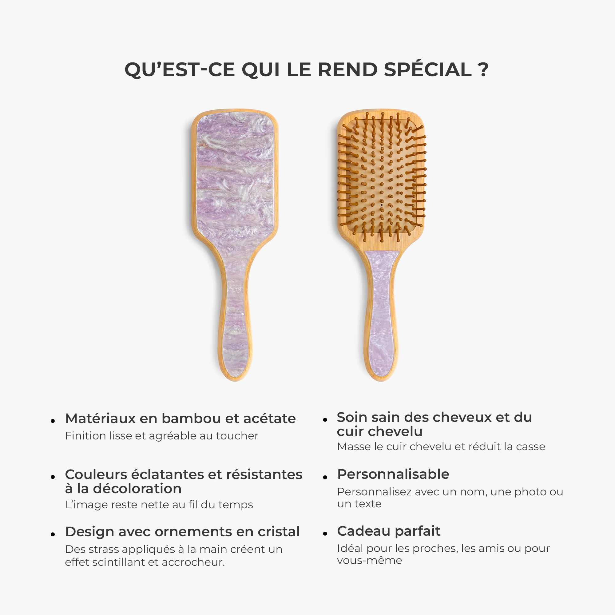 Brosse En Bois Cheveux | Brosse À Cheveux Personnalisée En Strass Avec Prénom - Image 6