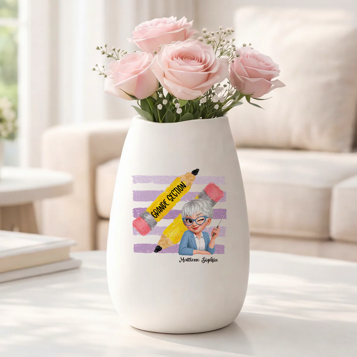 Cadeau Pour Maîtresse Maternelle - Vase Personnalisé Céramique Mate Avec Prénom - Image 2