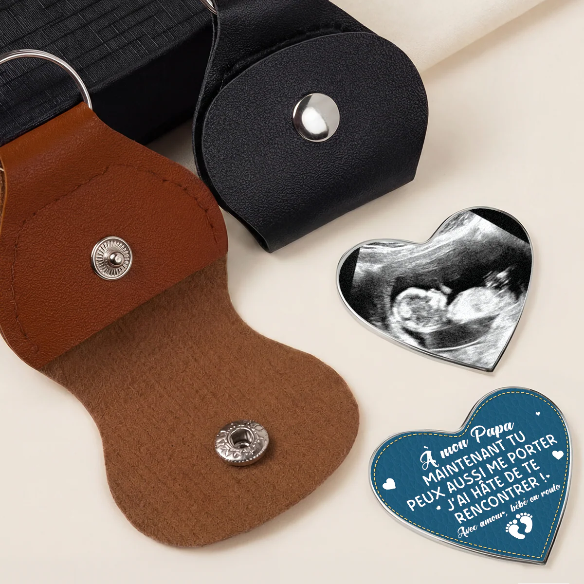 Câlin De Poche Personnalisé Forme De Cœur - Cadeau À Papa Maman Avec Photo De Bébé - Image 2
