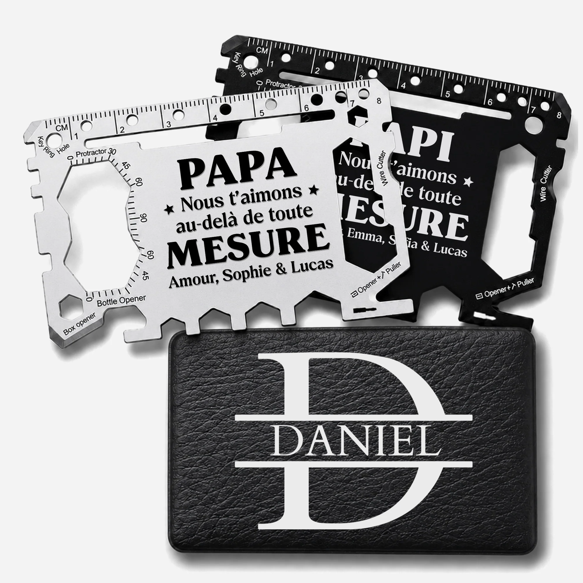Carte De Survie Multifonction Personnalisée Avec Étui En Cuir - On T'aime Papa Papy