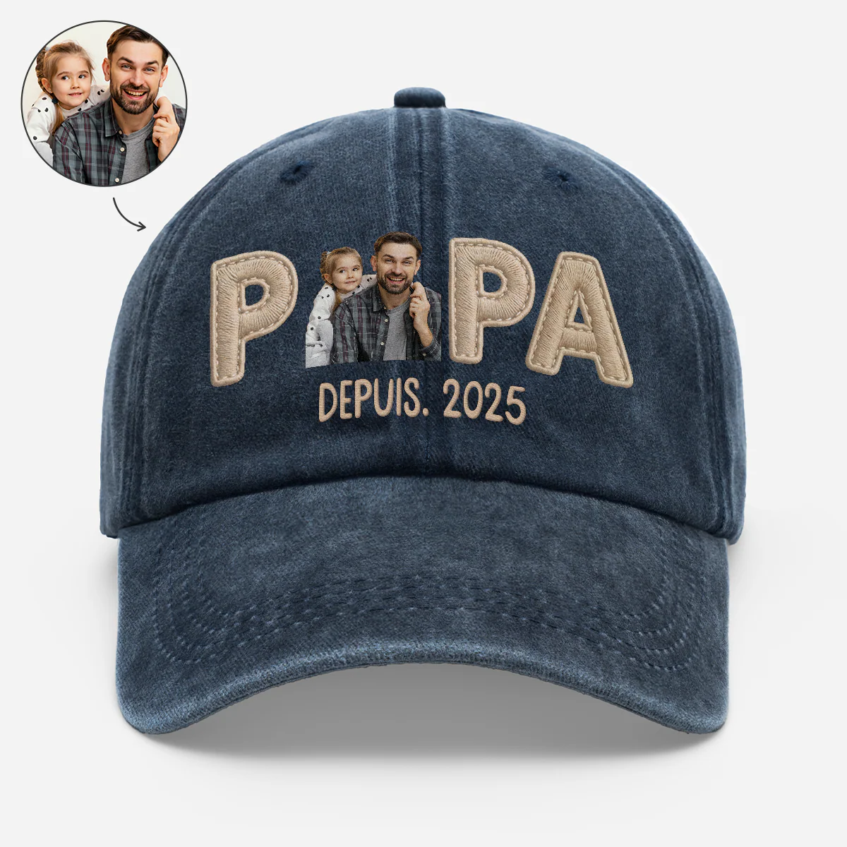 Casquette Délavée Personnalisée Papa Maman - Cadeau Original Avec Photo