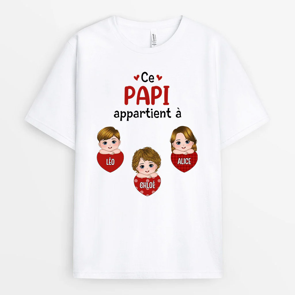 Tee Shirt Personnalisé Pour Papy - Ce Papi Appartient À Enfants sur Cœur