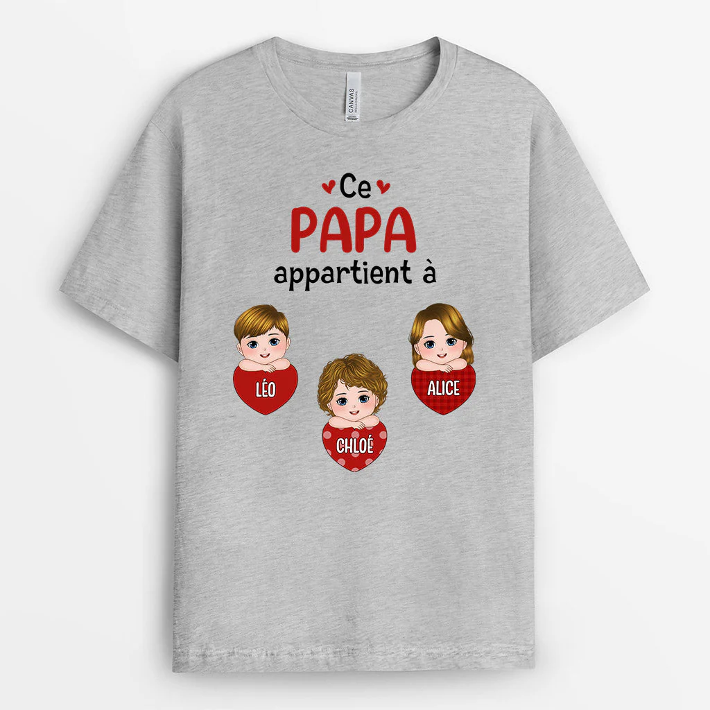 Tee Shirt Personnalisé Pour Papy - Ce Papi Appartient À Enfants sur Cœur - Image 2