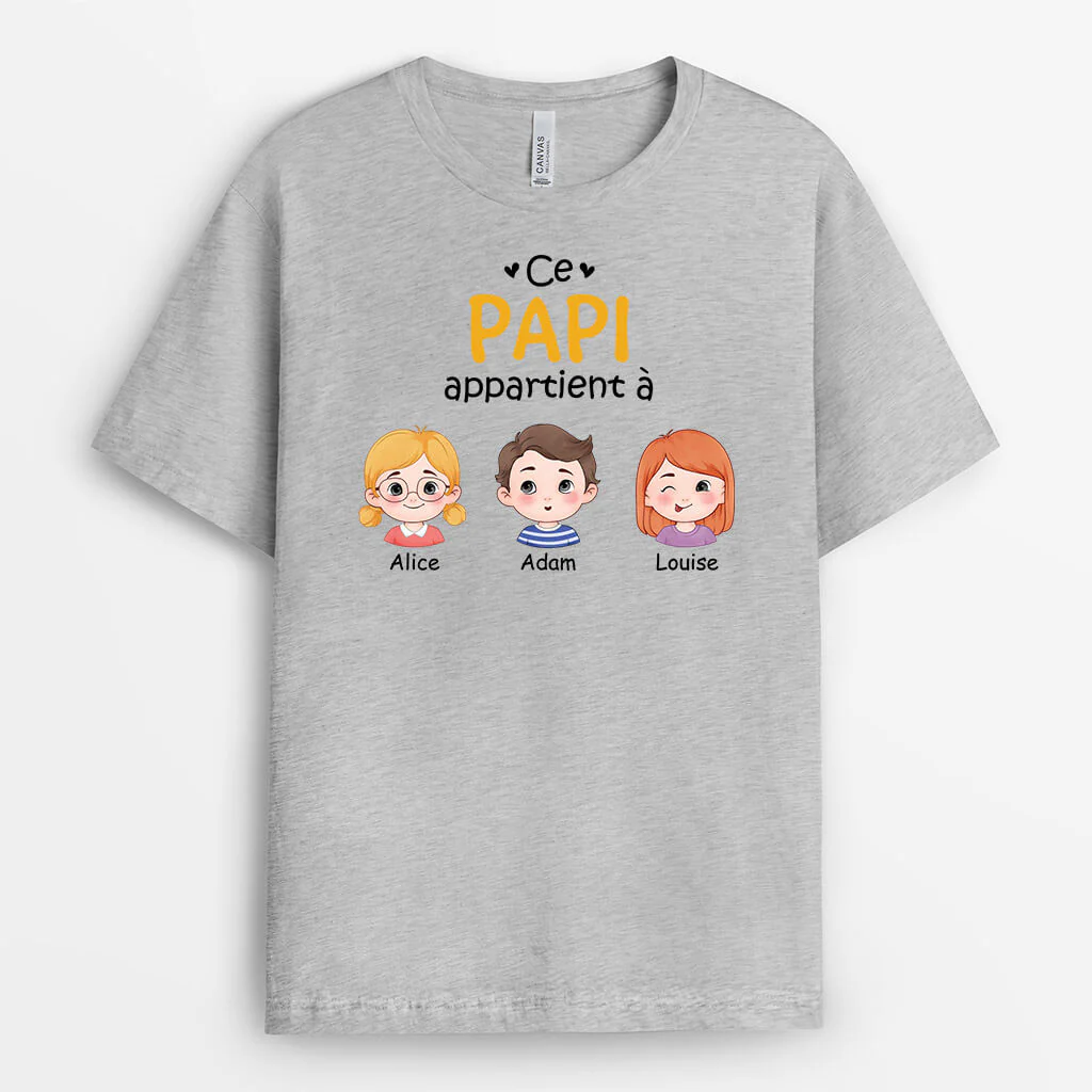 T-shirt Personnalisé Pour Papy - Ce Papy Appartient À - Version Visages Ronds
