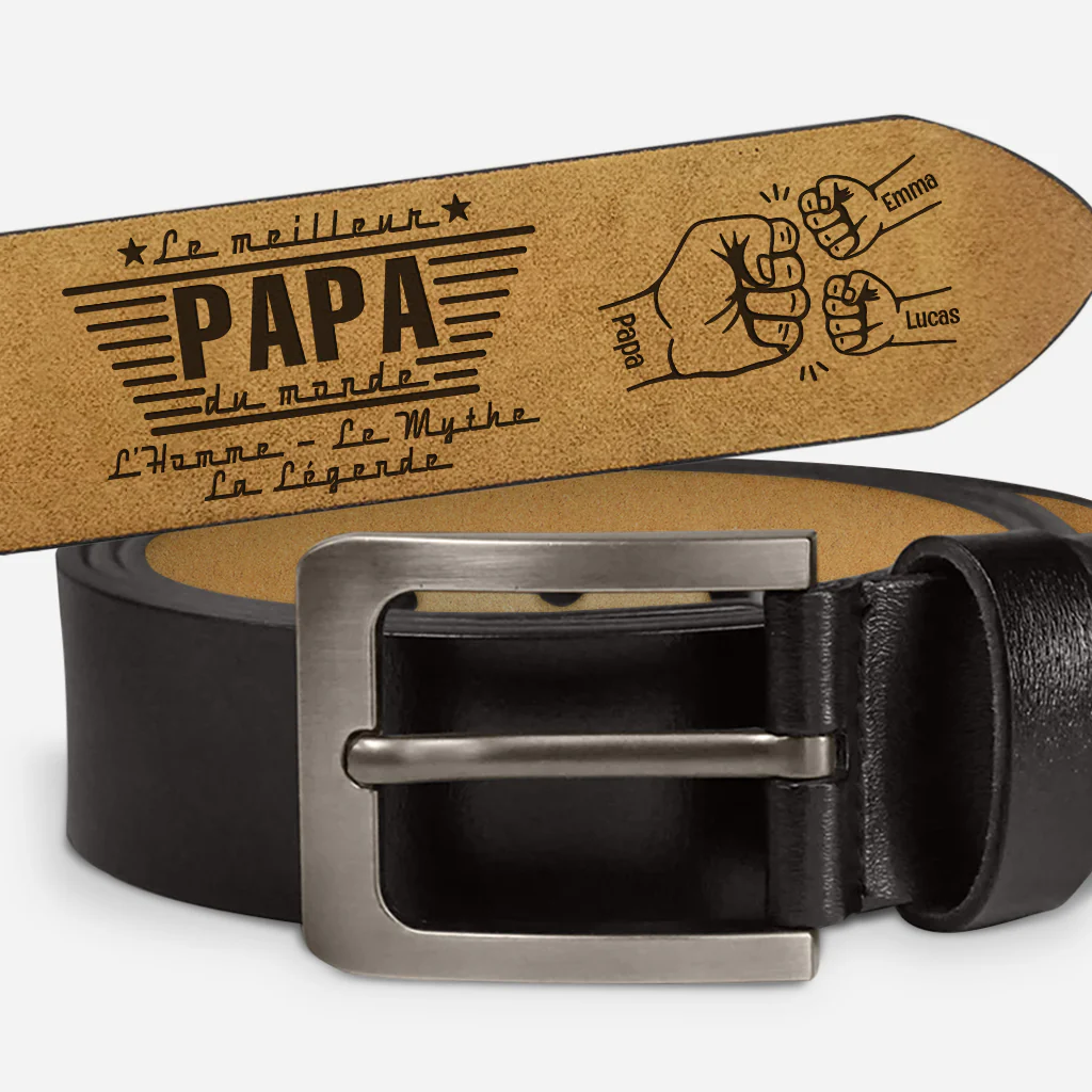 Ceinture Cuir Gravée Personnalisée - Cadeau Papa Papy Notre Légende