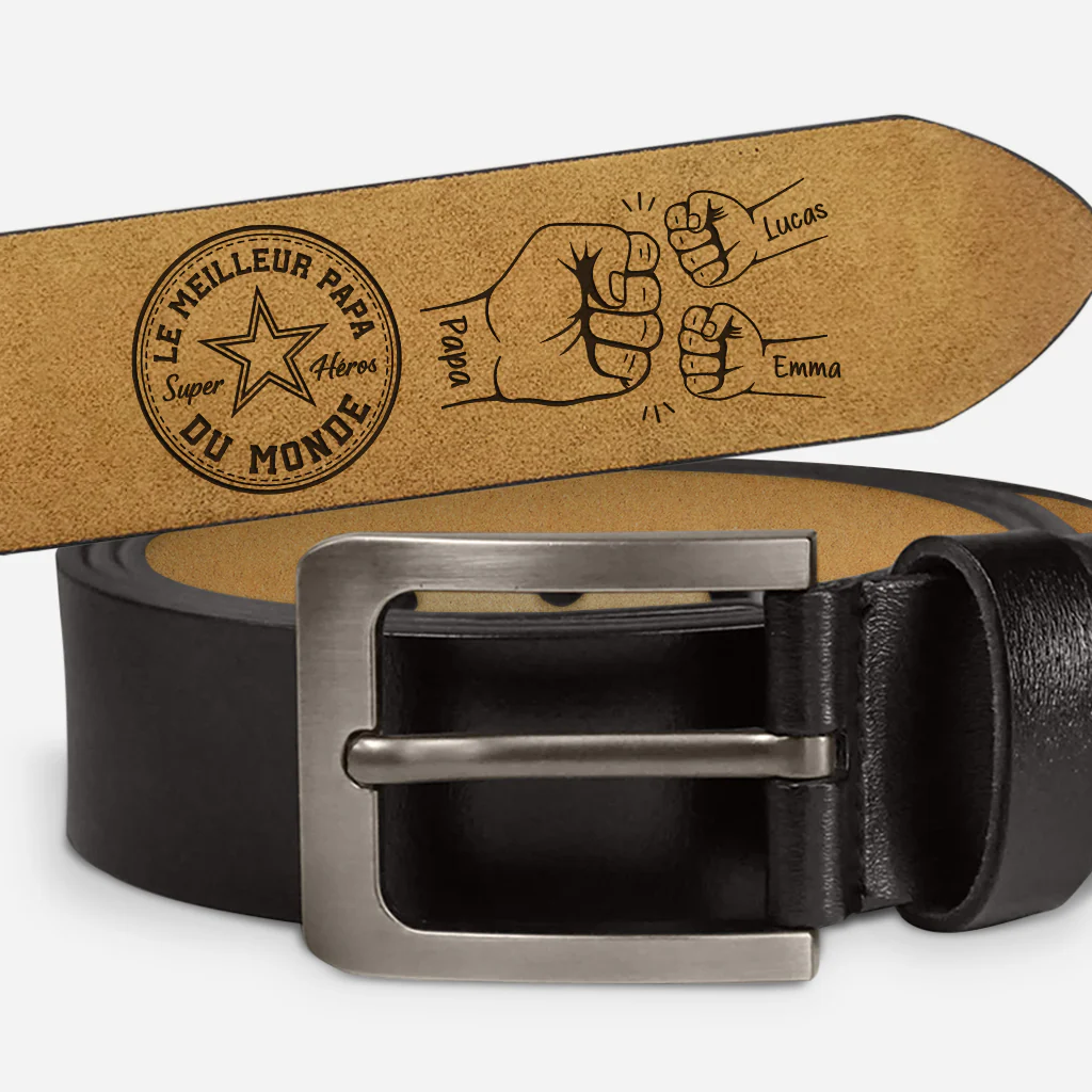 Ceinture Cuir Gravée Personnalisée - Meilleur Papa Papy Du Monde