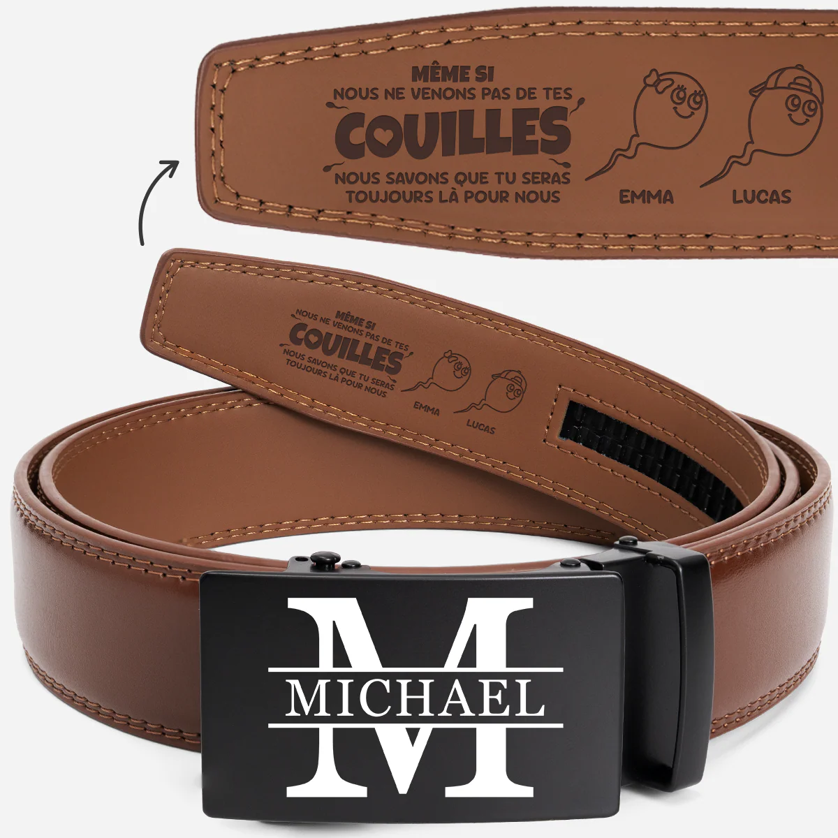 Ceinture Cuir Haut De Gamme Personnalisé - Cadeau Beau-père Tu Seras Toujours Là Pour Nous