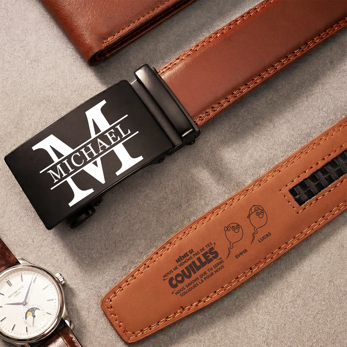 Ceinture Cuir Haut De Gamme Personnalisé - Cadeau Beau-père Tu Seras Toujours Là Pour Nous - Image 2