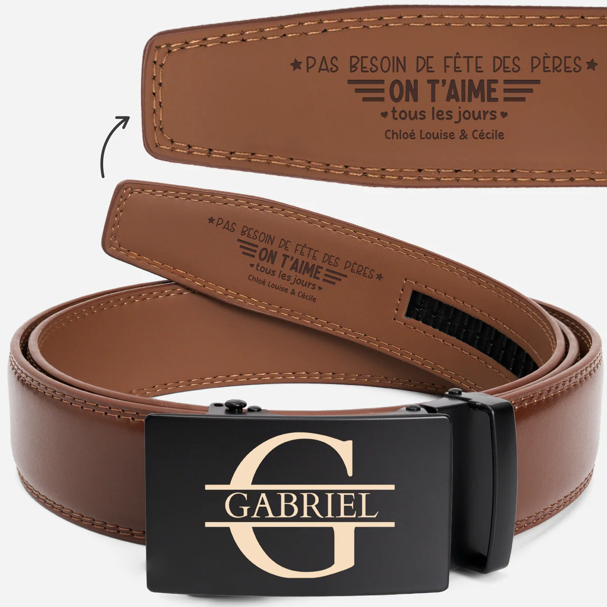 Ceinture Cuir Homme Haut De Gamme Personnalisé - Cadeau Fête Des Pères Pour Papa