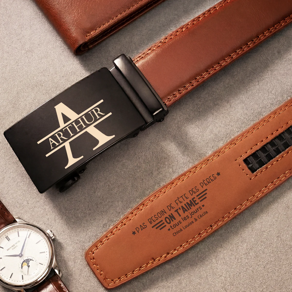 Ceinture Cuir Homme Haut De Gamme Personnalisé - Cadeau Fête Des Pères Pour Papa - Image 2