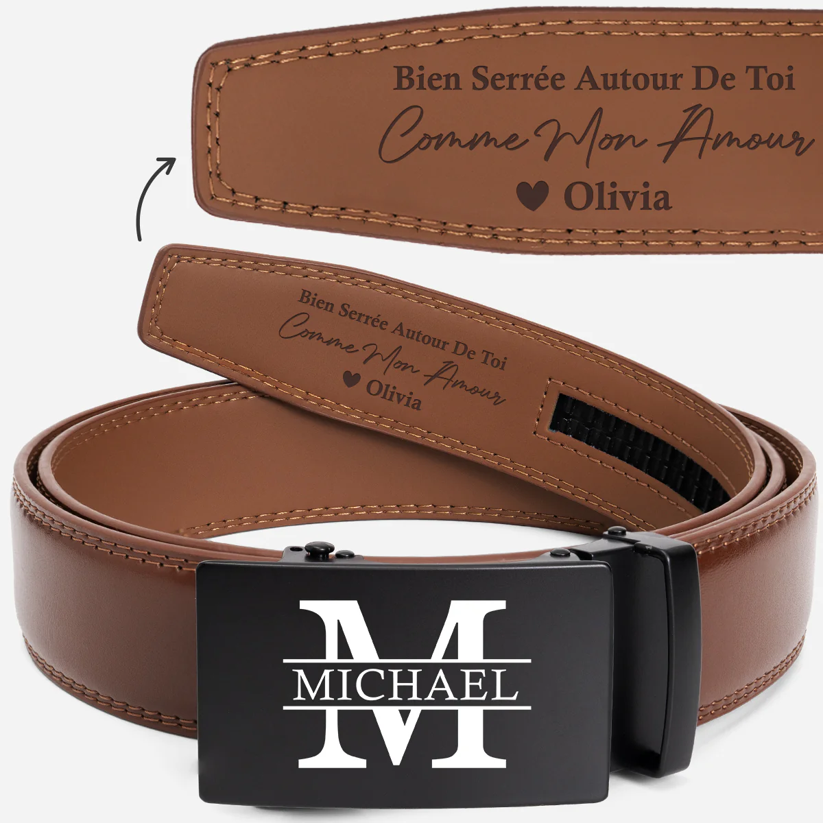Ceinture Cuir Personnalisable Haut De Gamme - Cadeau Couple Bien Serrée Autour De Toi