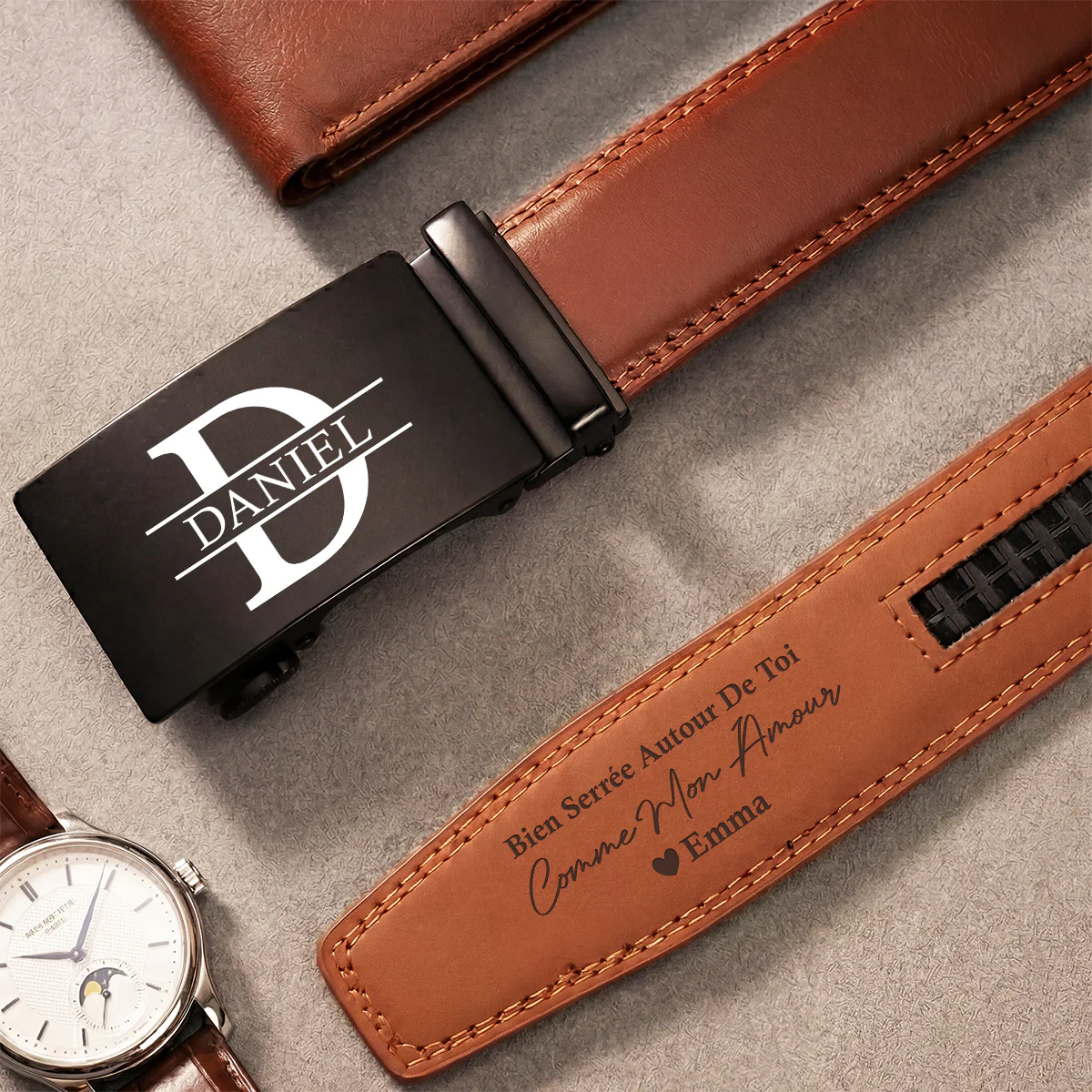 Ceinture Cuir Personnalisable Haut De Gamme - Cadeau Couple Bien Serrée Autour De Toi - Image 2