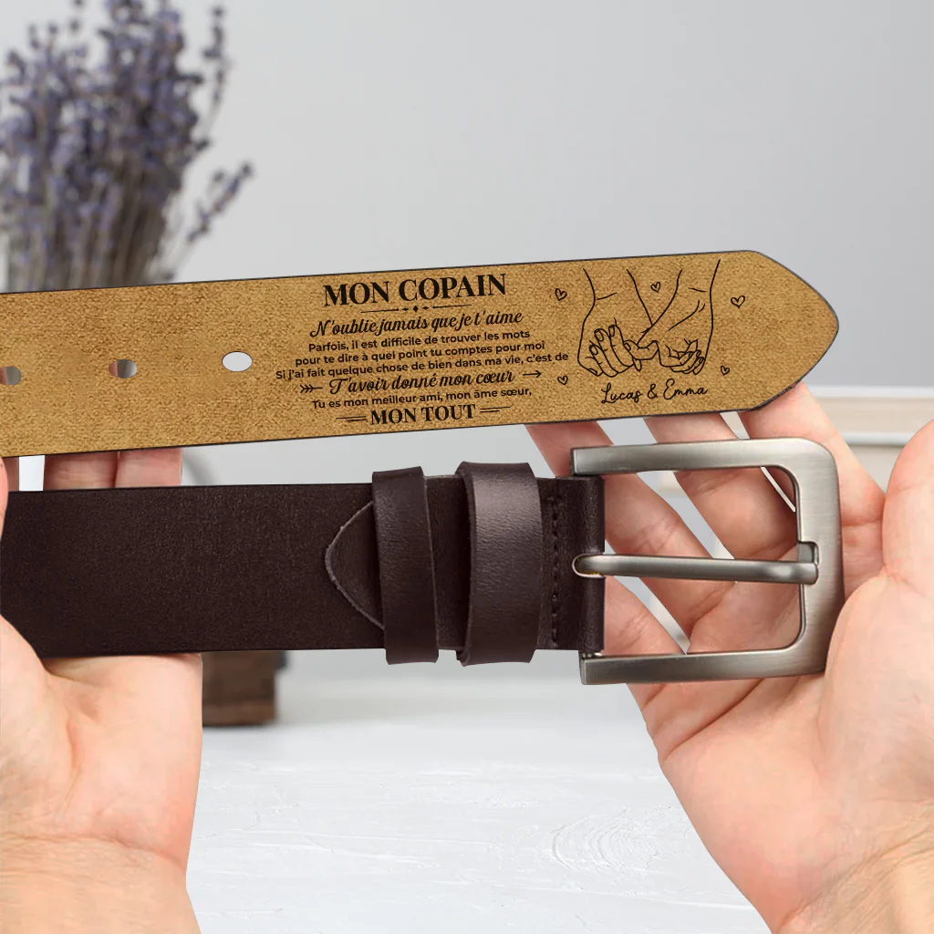Ceinture En Cuir Homme Personnalisée - Cadeau Couple Mon Mari Je T'aime - Image 2