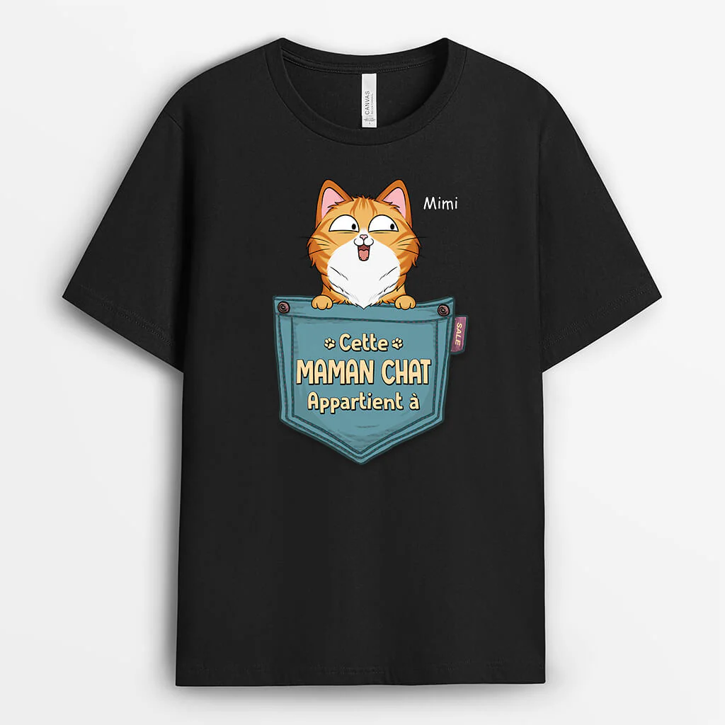 T Shirt Personnalisé - Maman Chat Appartient À Chat Dans La Poche