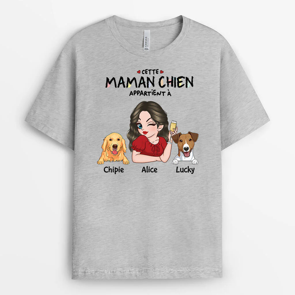 Tee Shirt Personnalisé Maman - Maman Chien Appartient Avec Verre De Vin